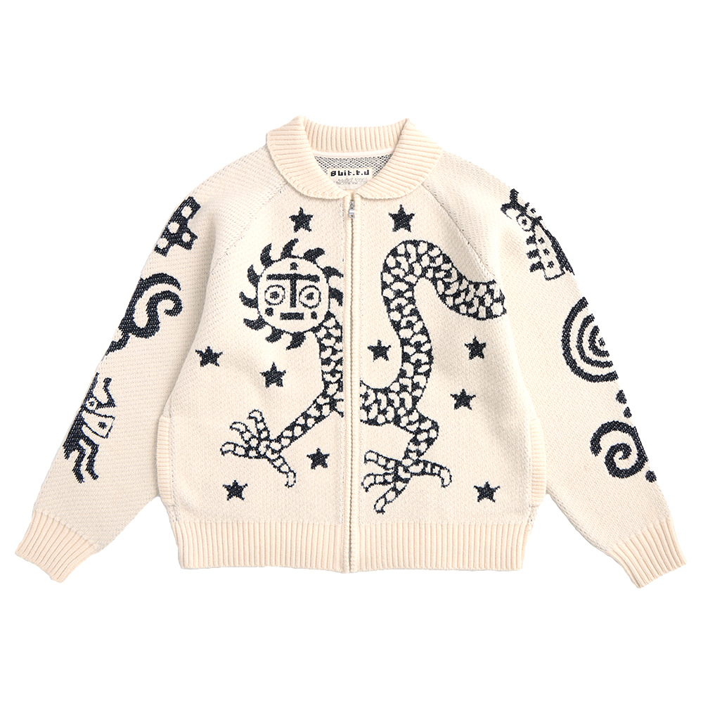 [M.F.D.T] Moon Face Dragon Zip Jacket Beige