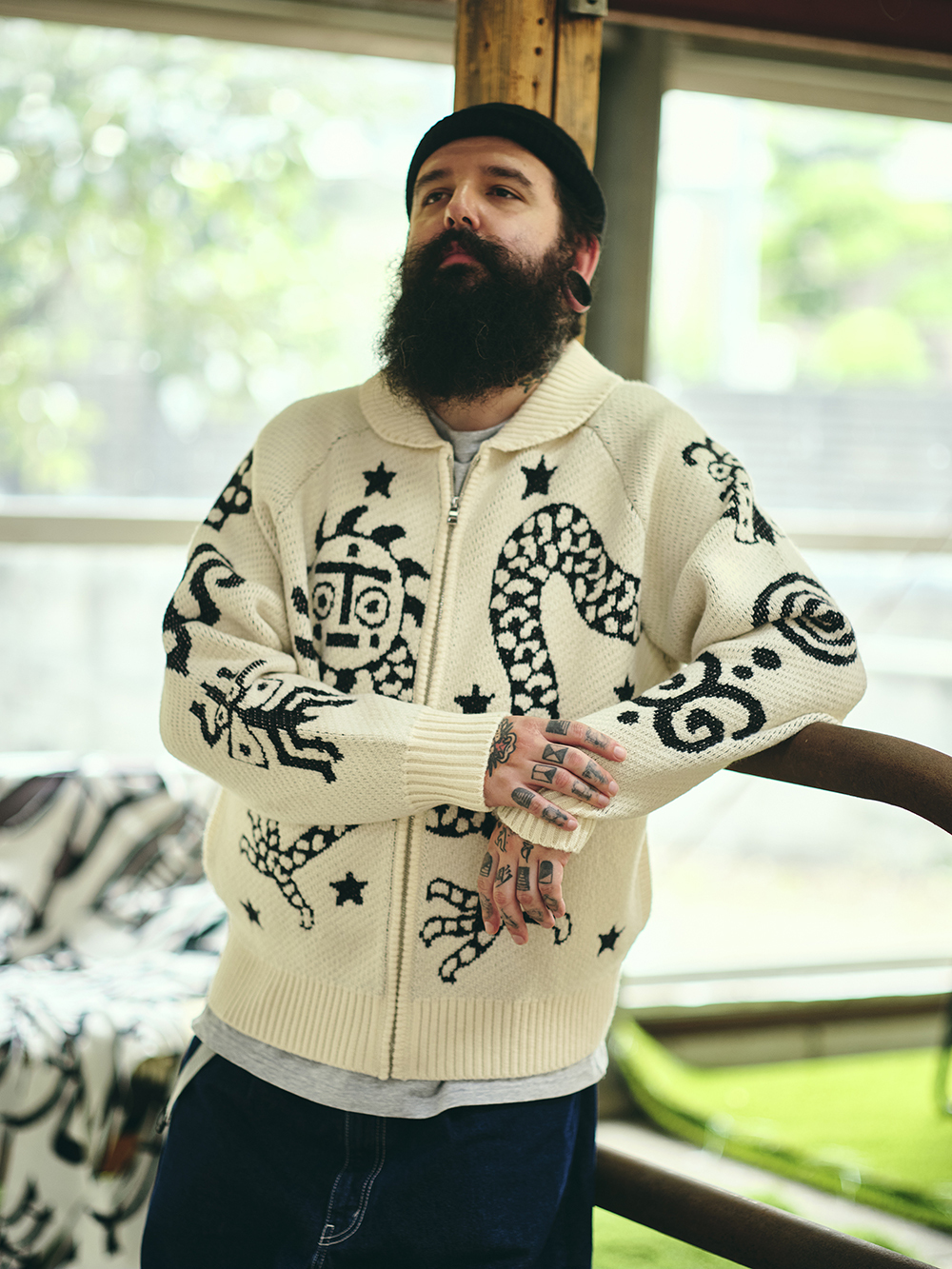 [M.F.D.T] Moon Face Dragon Zip Jacket Beige