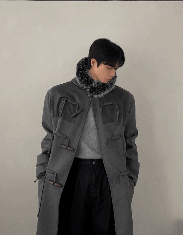 (韓國獨家特價)羊毛連帽牛角扣大衣外套