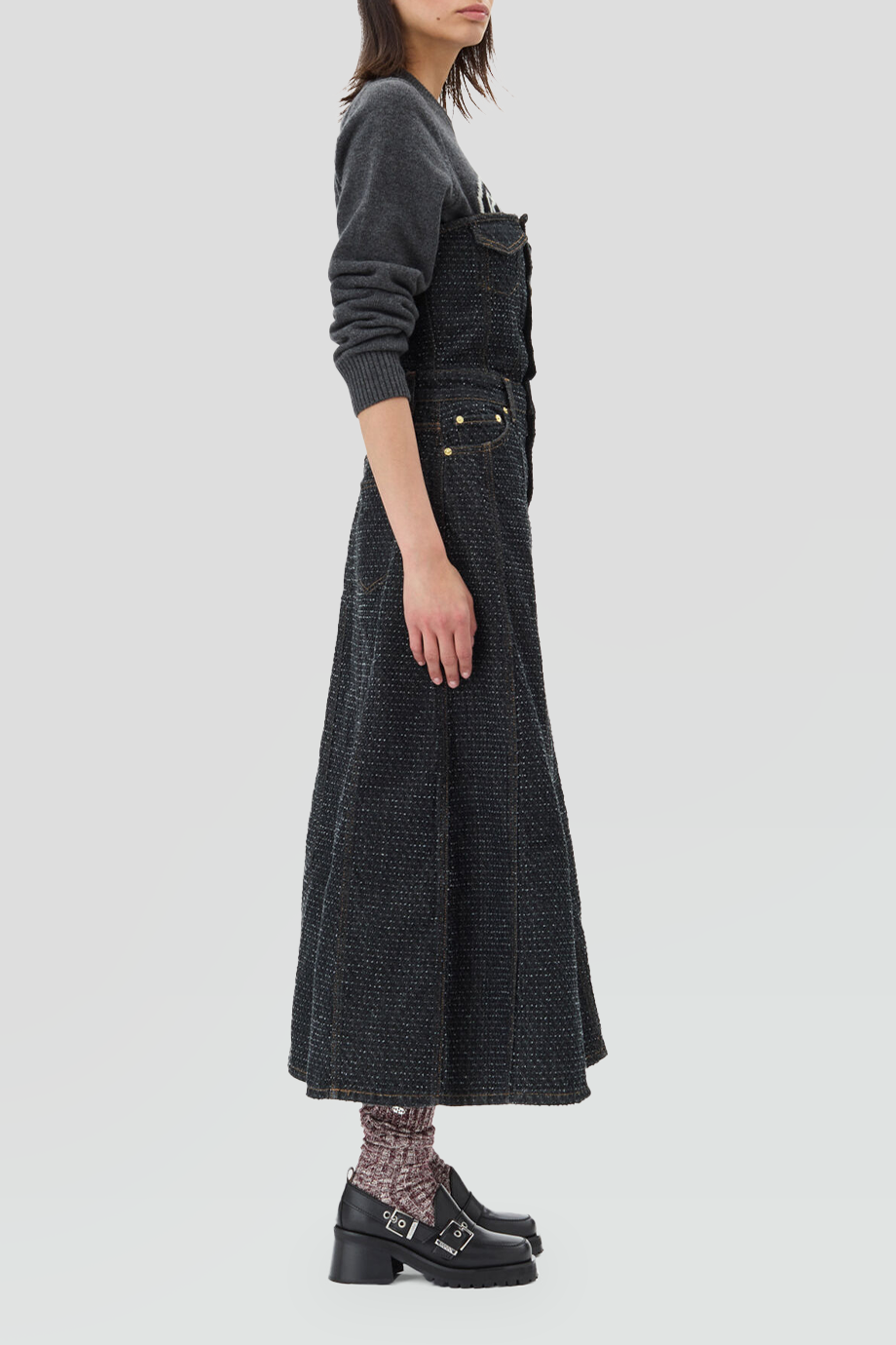 GANNI｜FLUFFY 平口馬甲坑條牛仔洋裝