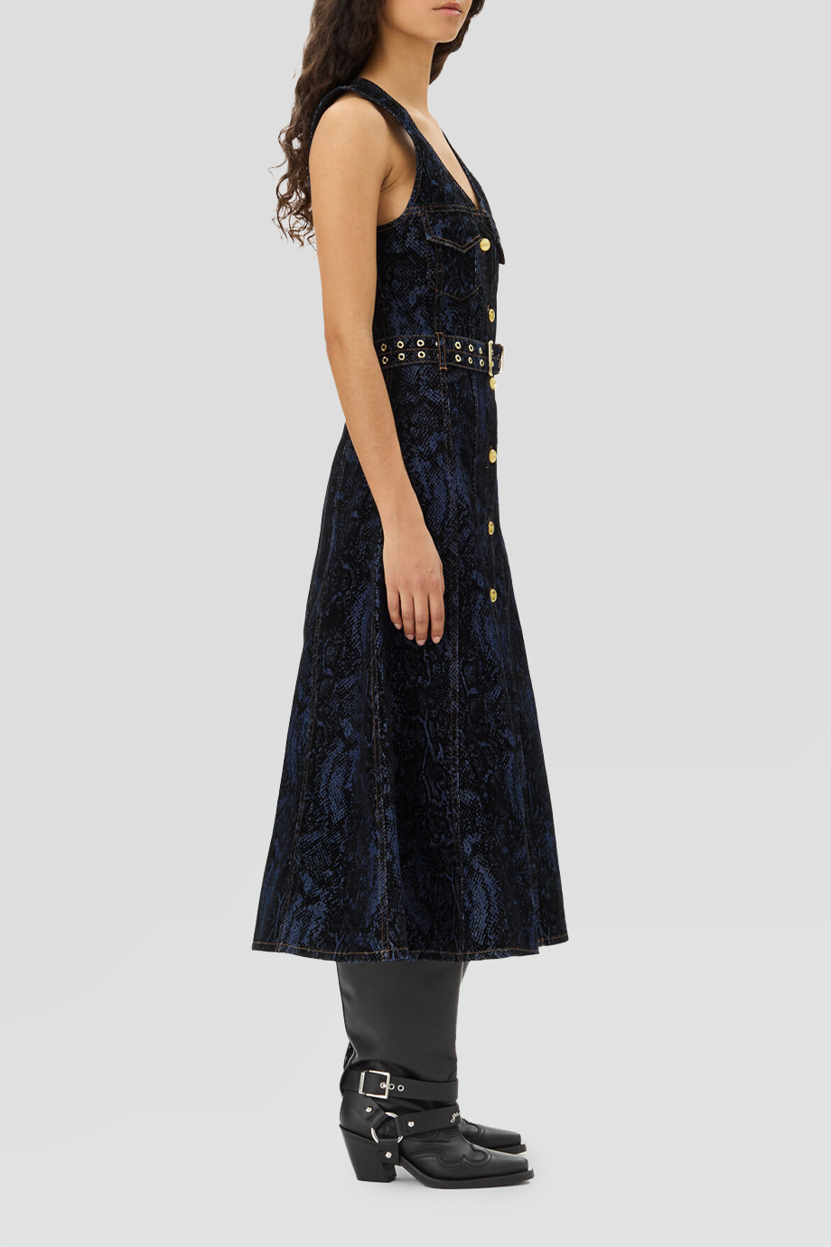 GANNI｜FLOCK 無袖腰帶動物紋牛仔洋裝