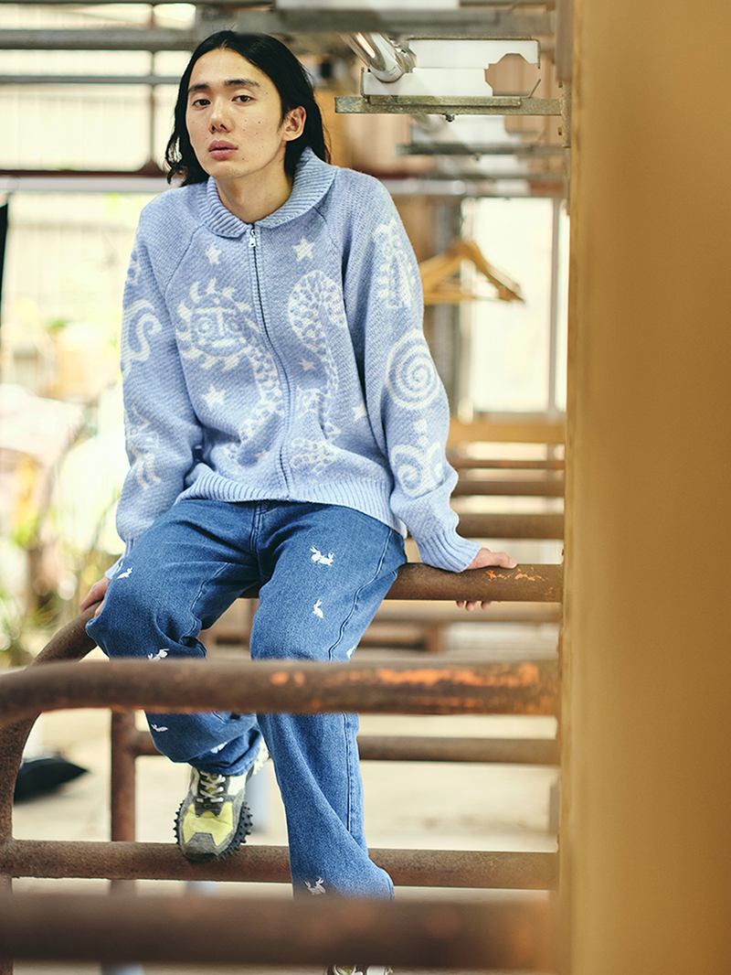 [M.F.D.T] Moon Face Dragon Zip Jacket Baby Blue