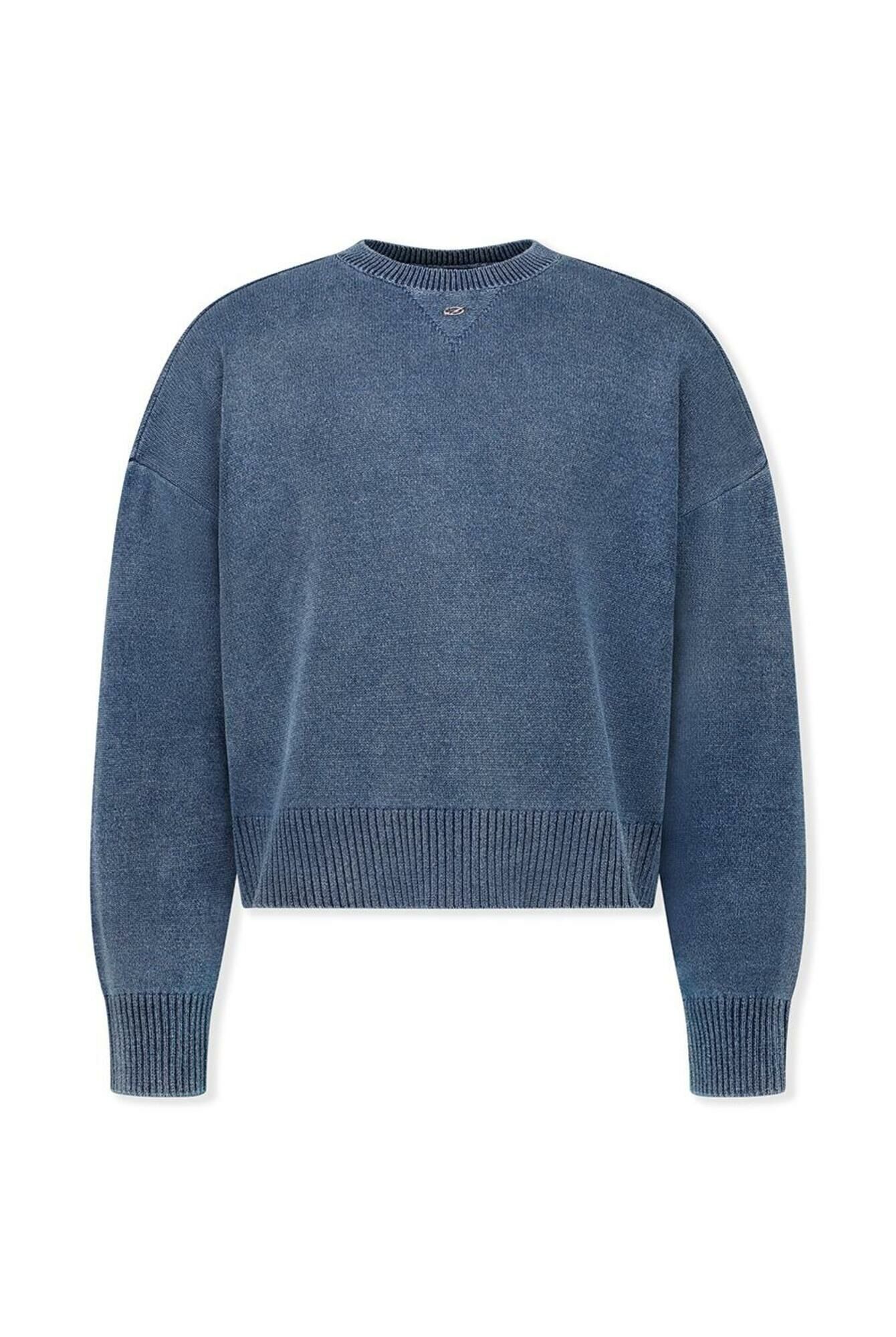 金屬 Logo 丹寧針織衫－藍