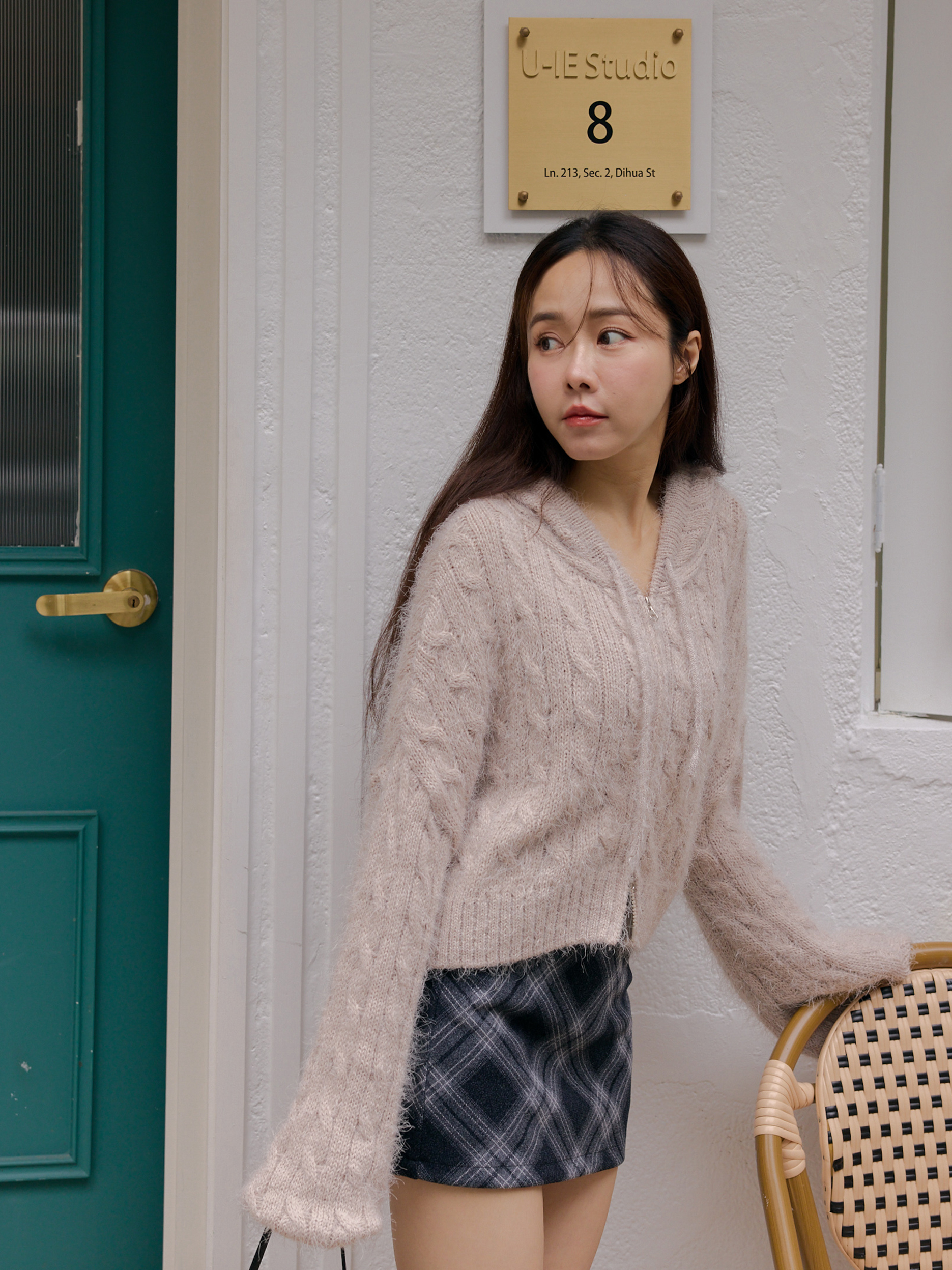 麻花連帽雙拉鍊外套