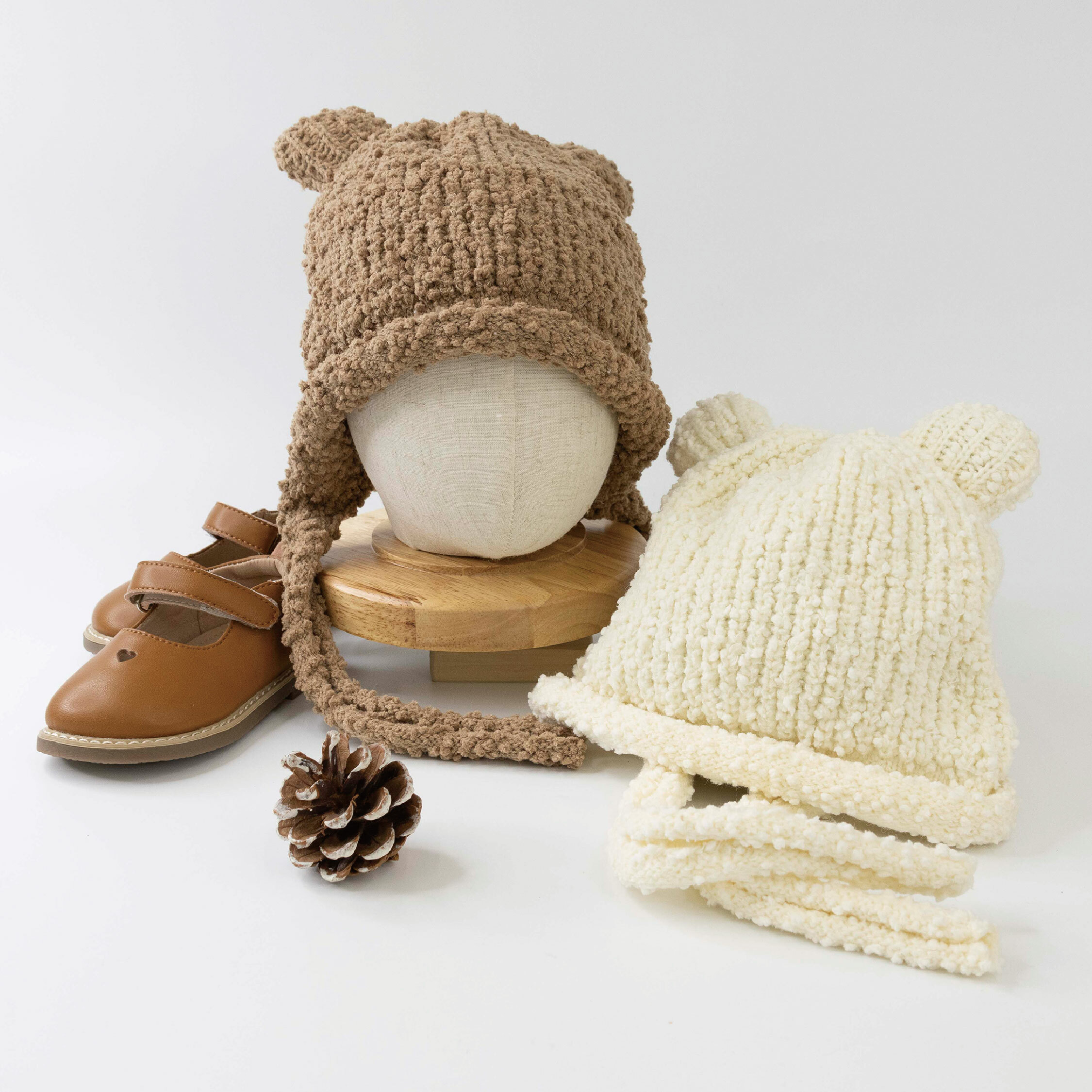 【JA1459】立體熊耳針織護耳保暖毛線帽＊二色