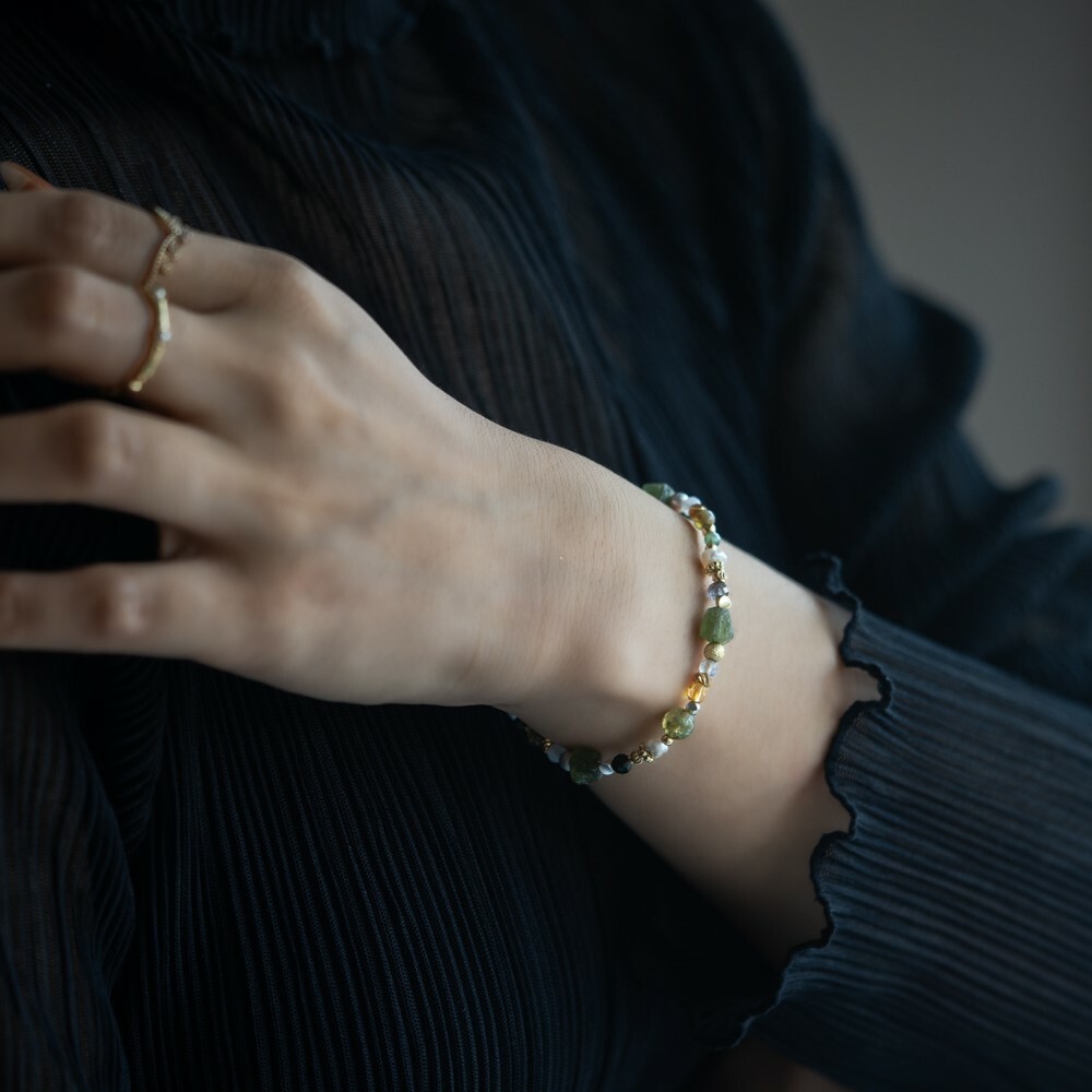 獻給世界的禮物｜綠磷灰沙弗萊黃水晶手鍊 C1674