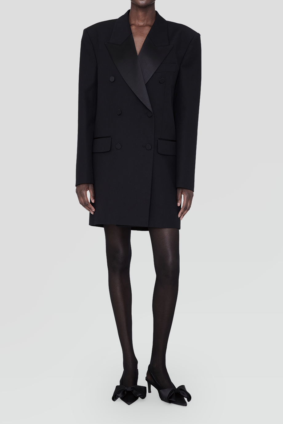 Anine Bing｜ROSS 緞面翻領西裝外套式洋裝