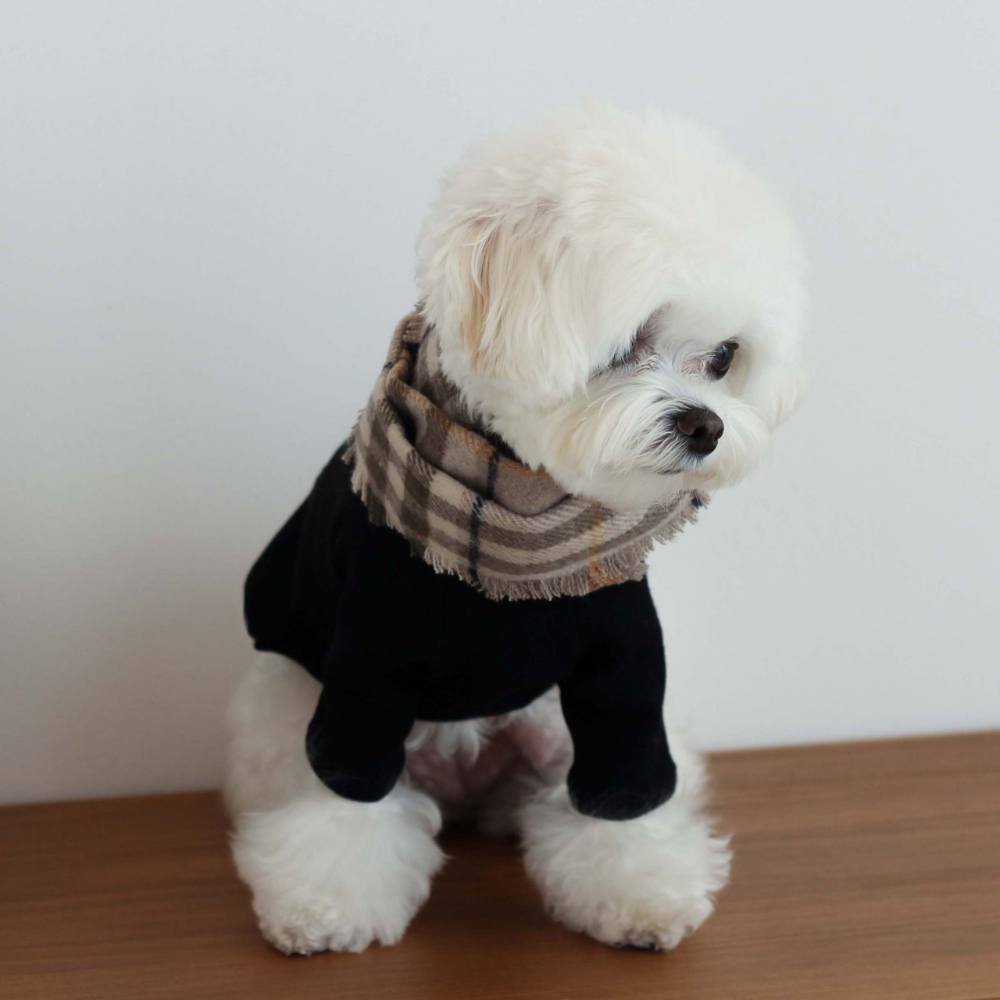 EYOU 經典格紋羊毛圍巾 灰色