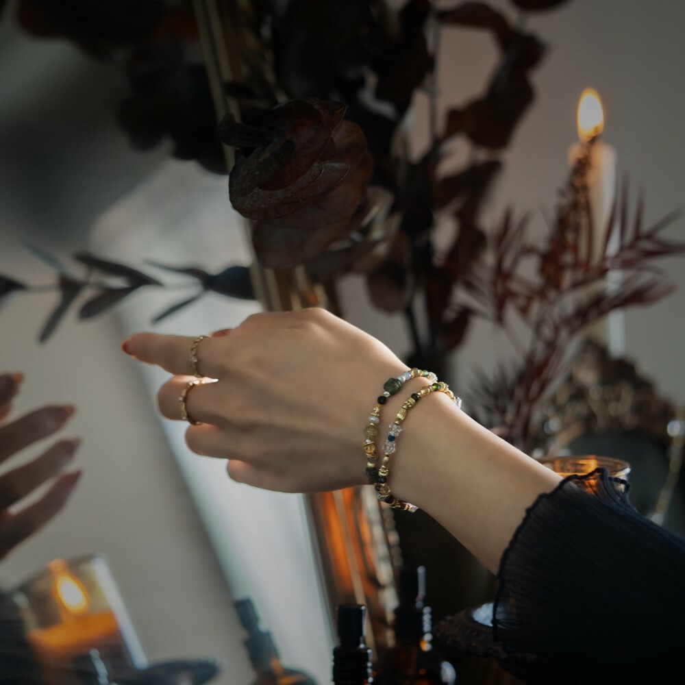 幸福環環結｜白水晶藍晶紅石榴手鍊 C1676