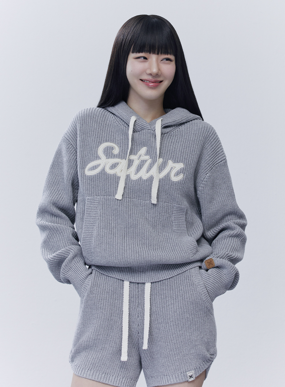 <韓國代購> SATUR (W) APPLIQUE LOGO CASHMERE BLEND HOOD KNIT