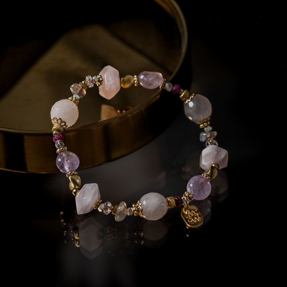 星回波耳半徑｜粉晶拉長石紅寶石手鍊 C1681