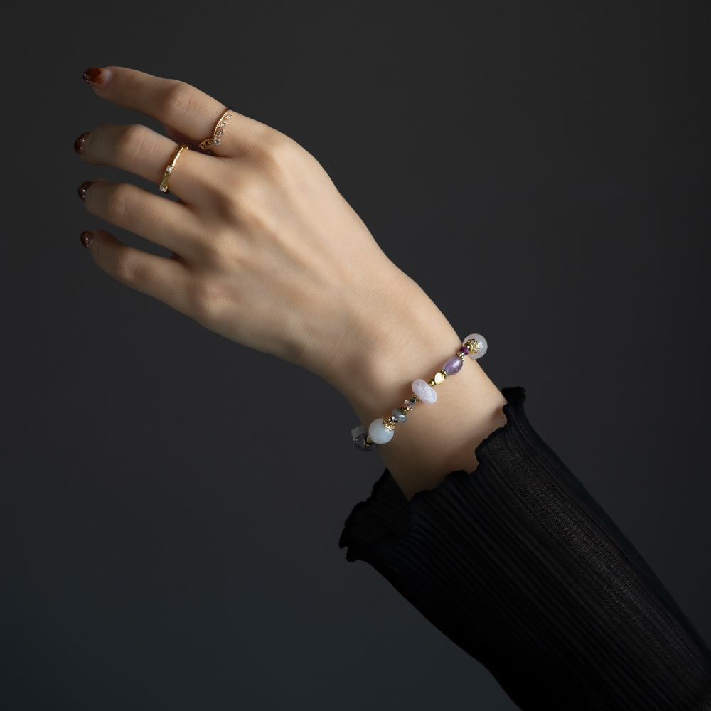 星回波耳半徑｜粉晶拉長石紅寶石手鍊 C1681