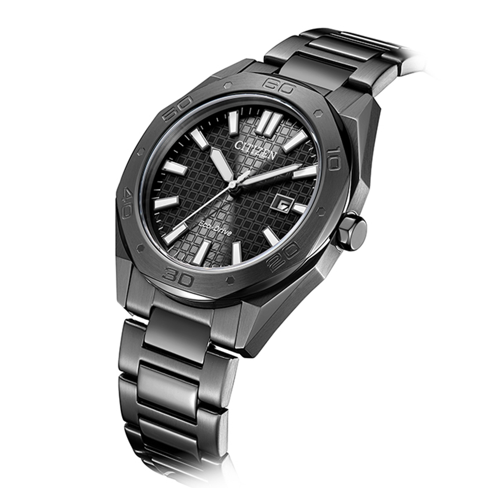 萬年鐘錶 - Citizen 星辰錶  光動能系列  八角錶殼經典全黑款不鏽鋼男錶 BM7637-81H  錶徑41MM