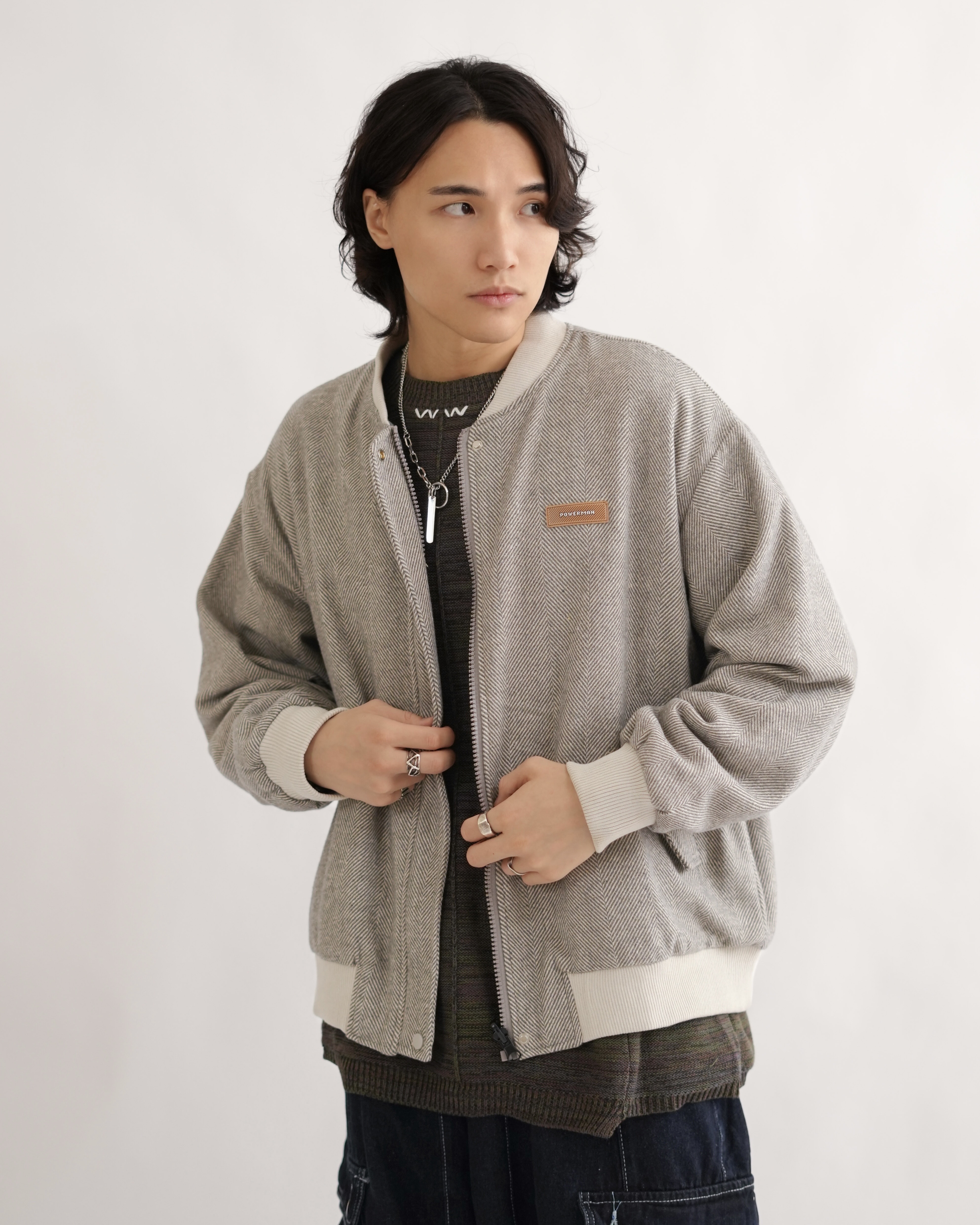 ML021 正反兩穿格紋寬鬆夾克-灰色