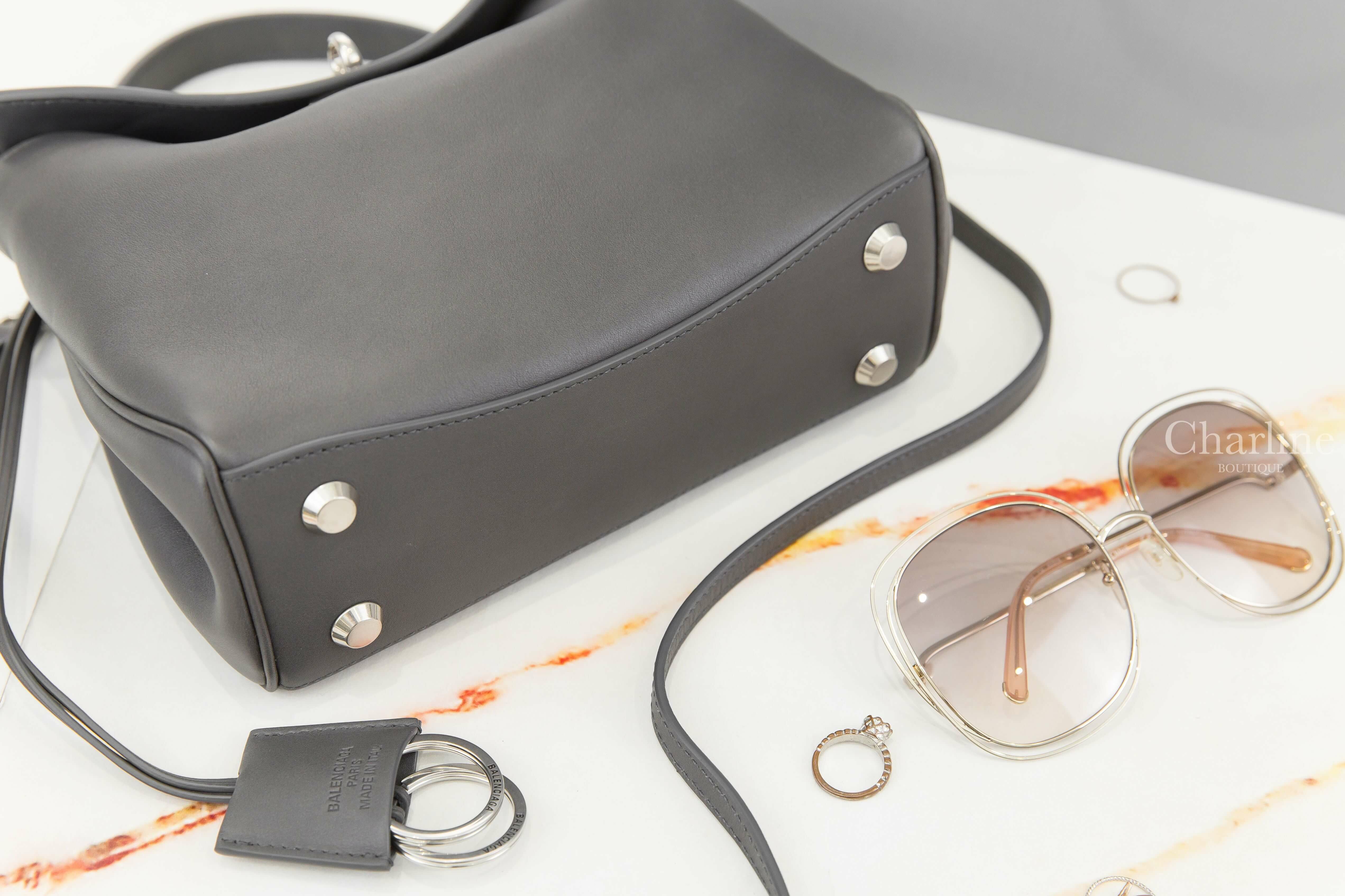 Balenciaga Women's Rodeo Mini Handbag In Grey 灰色銀釦迷你小牛皮手提肩背包-Charline Boutique 精品代購