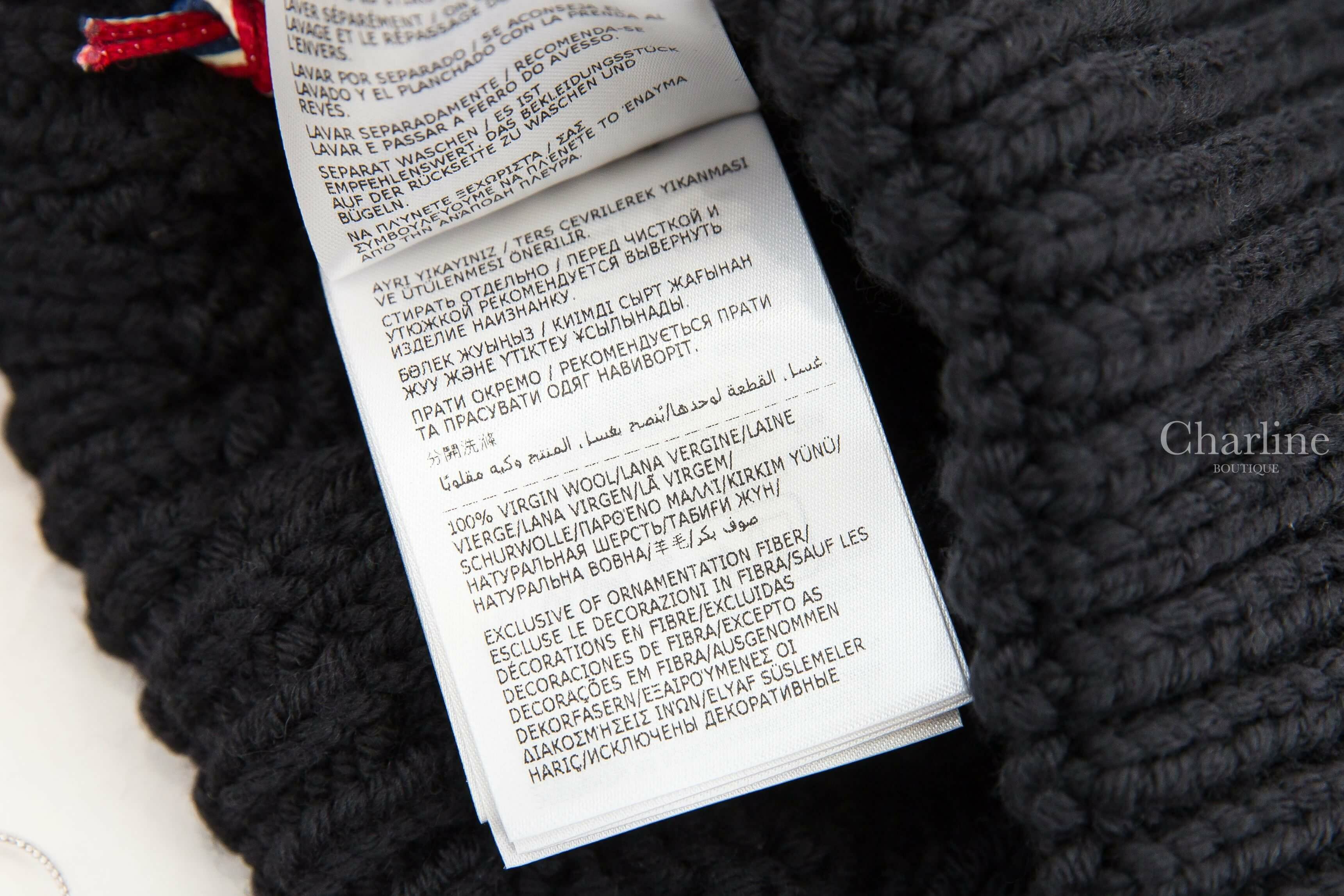 Moncler Wool Beanie 黑色刺繡Logo羊毛麻花針織毛帽-Charline Boutique 精品代購