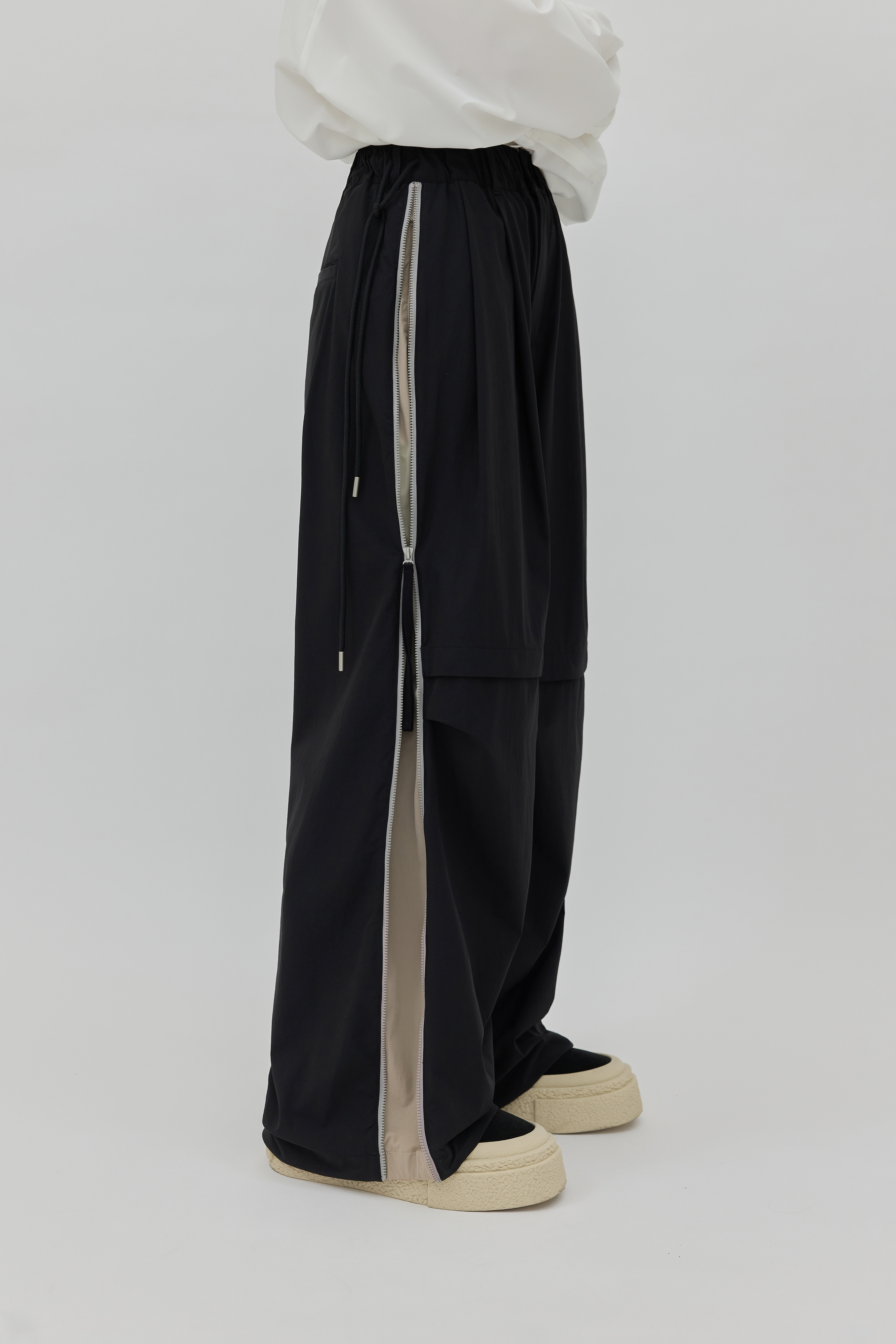 Colorblock Zipper Trousers｜Black