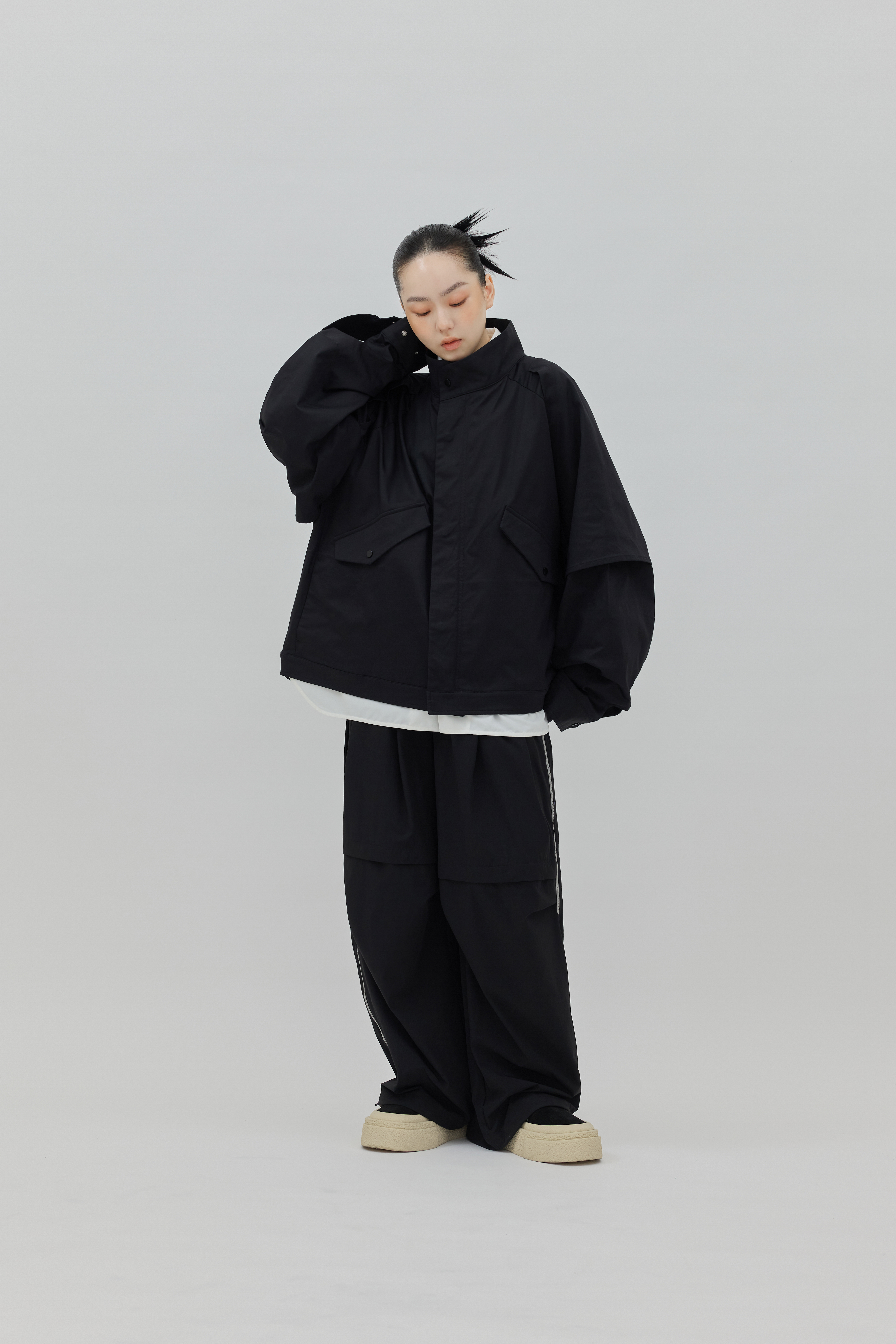 Colorblock Zipper Trousers｜Black