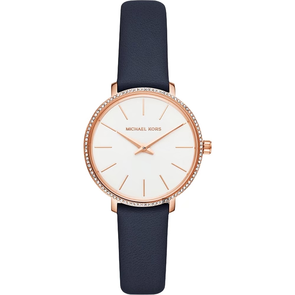 【MICHAEL KORS】晶鑽時標 質感皮革 簡約時尚 女款腕錶-