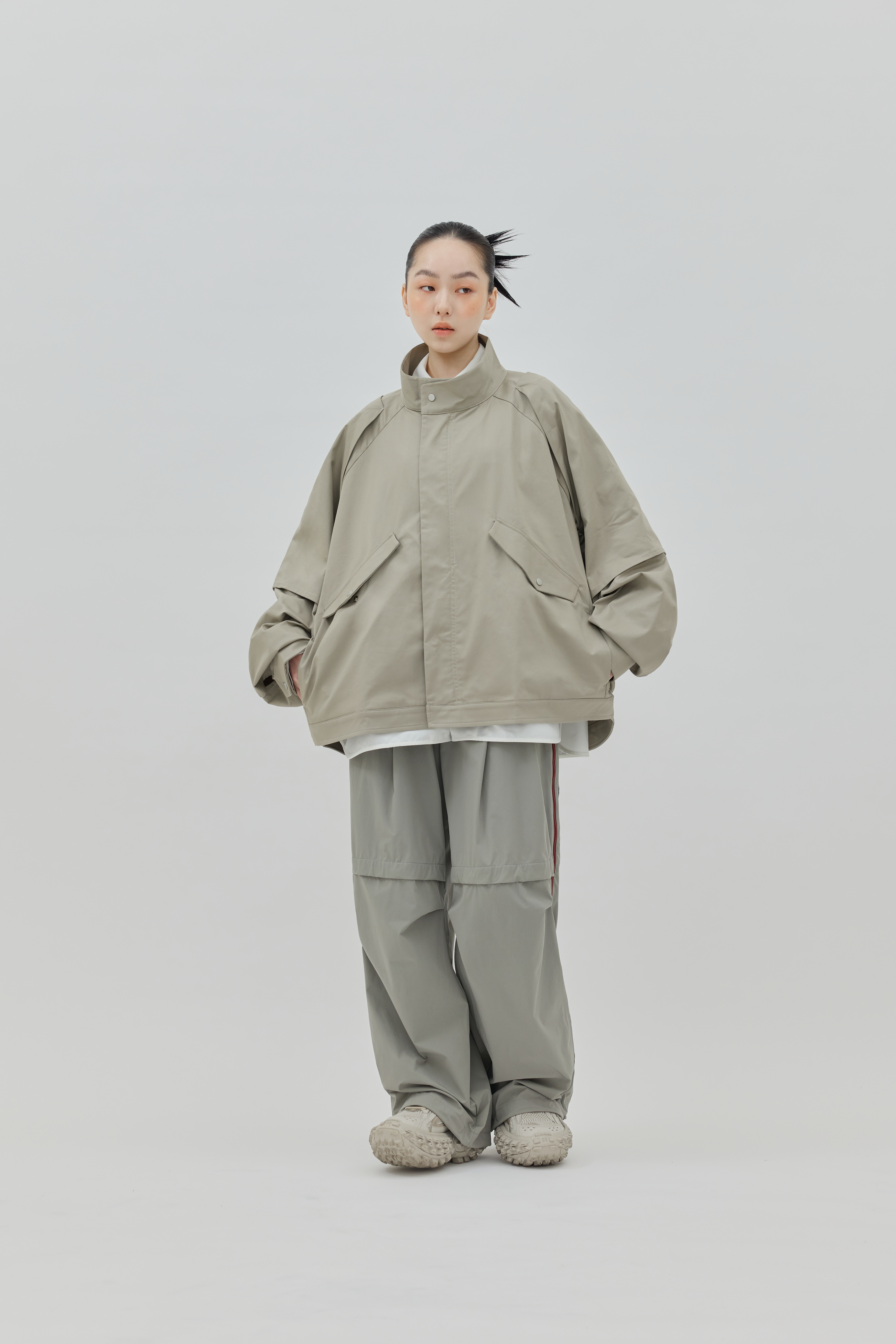 Colorblock Zipper Trousers｜Gray