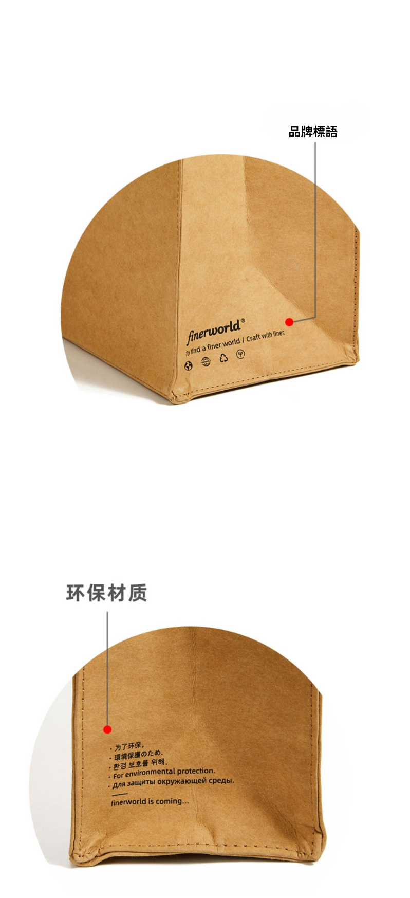 Finerworld 原創可水洗牛皮紙手提包