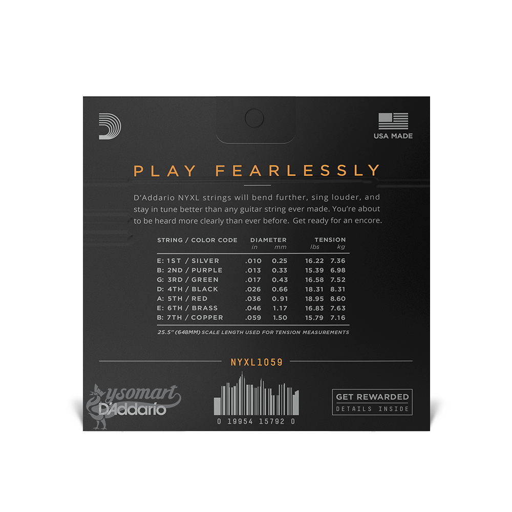 D’Addario NYXL Nickel NYXL1059 鍍鎳鋼弦電吉他七弦套弦 (010-059)