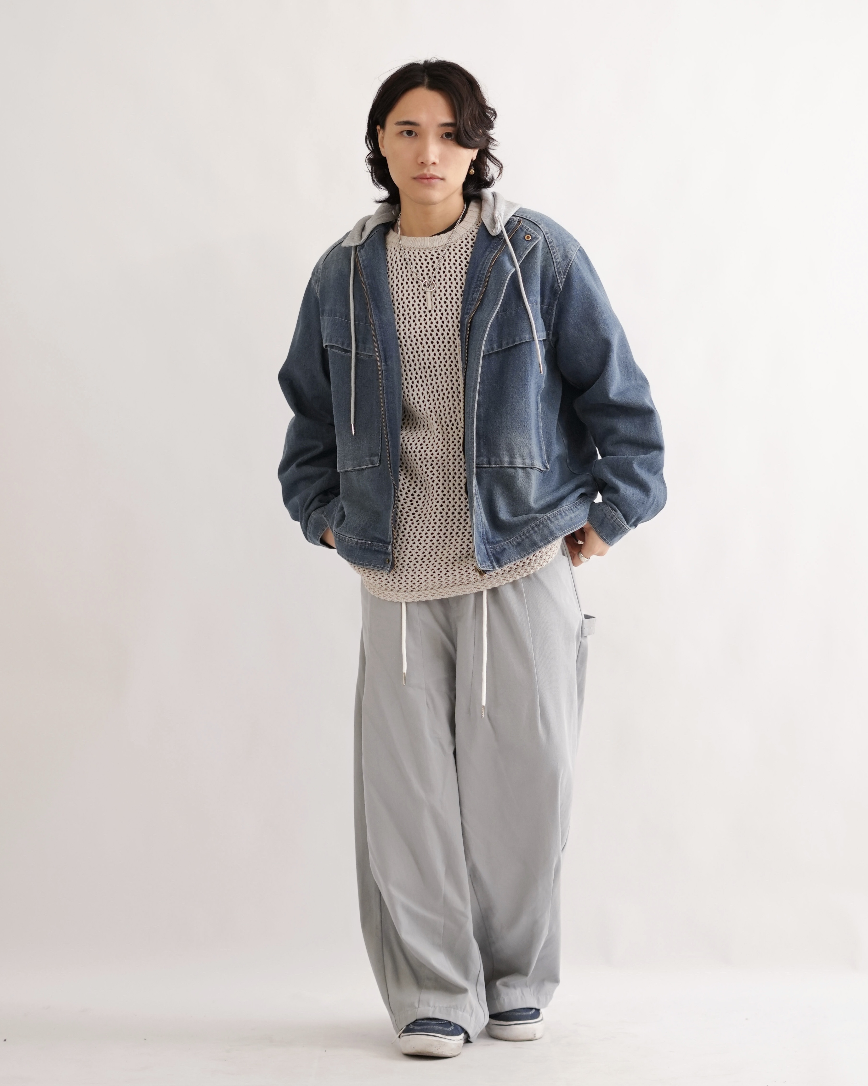 ML041 可拆連帽外套牛仔夾克-藍色