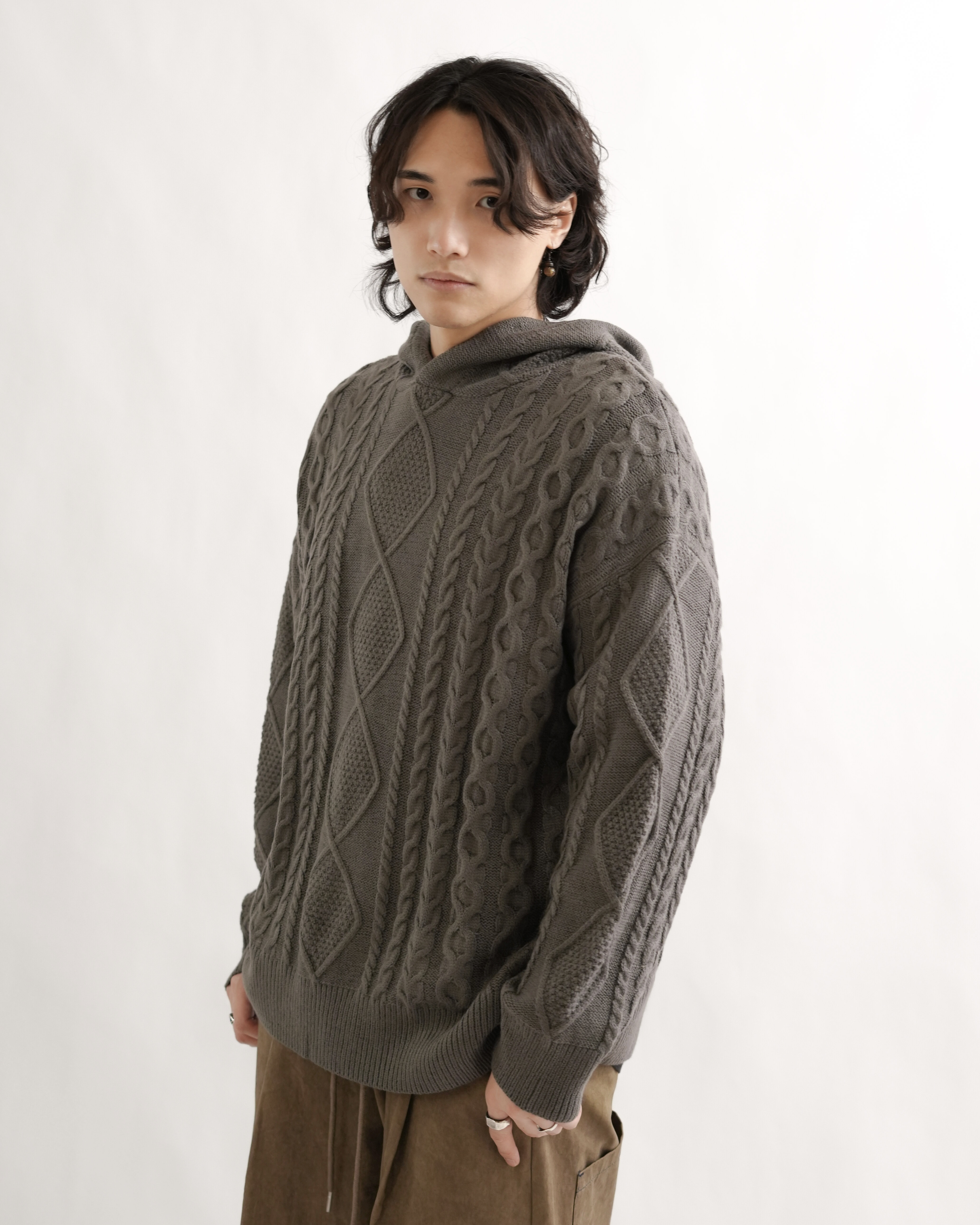 ML061 日系寬鬆連帽針織衛衣-灰色