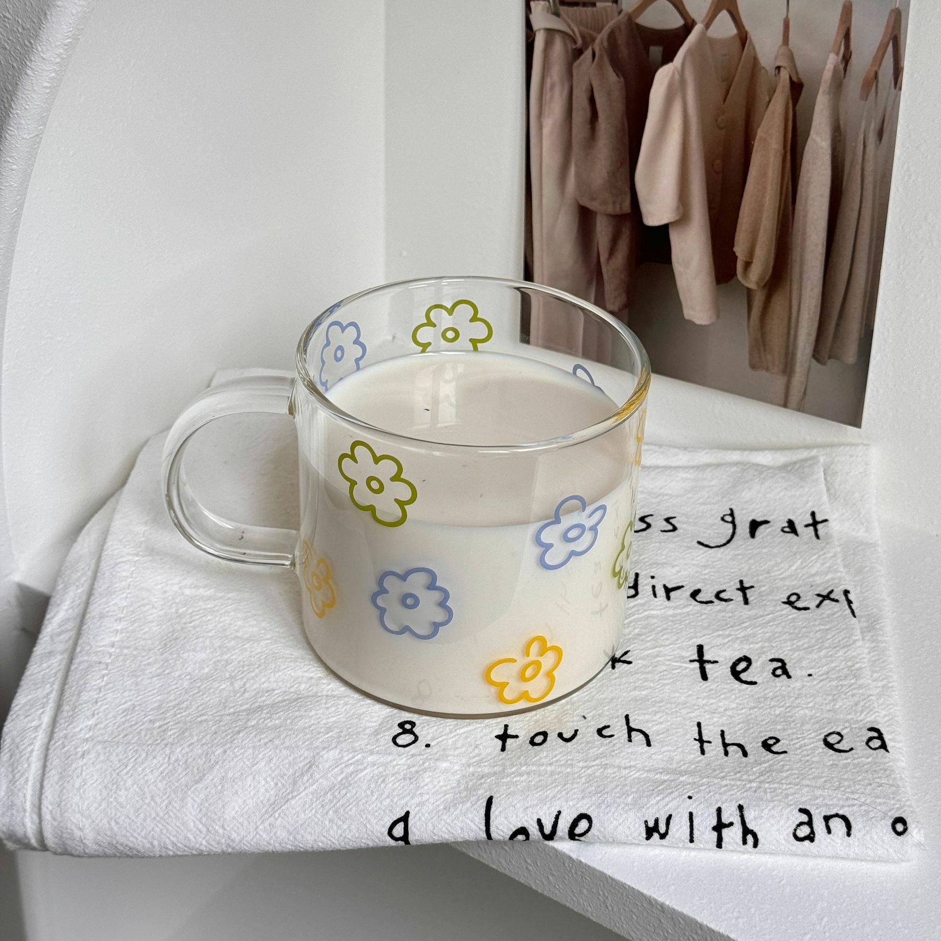 《5363》少女心清新小花玻璃杯 450ml