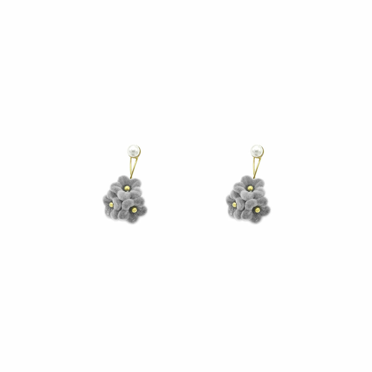 灰絨小花垂墜珍珠耳環・Earring (FEM10432)