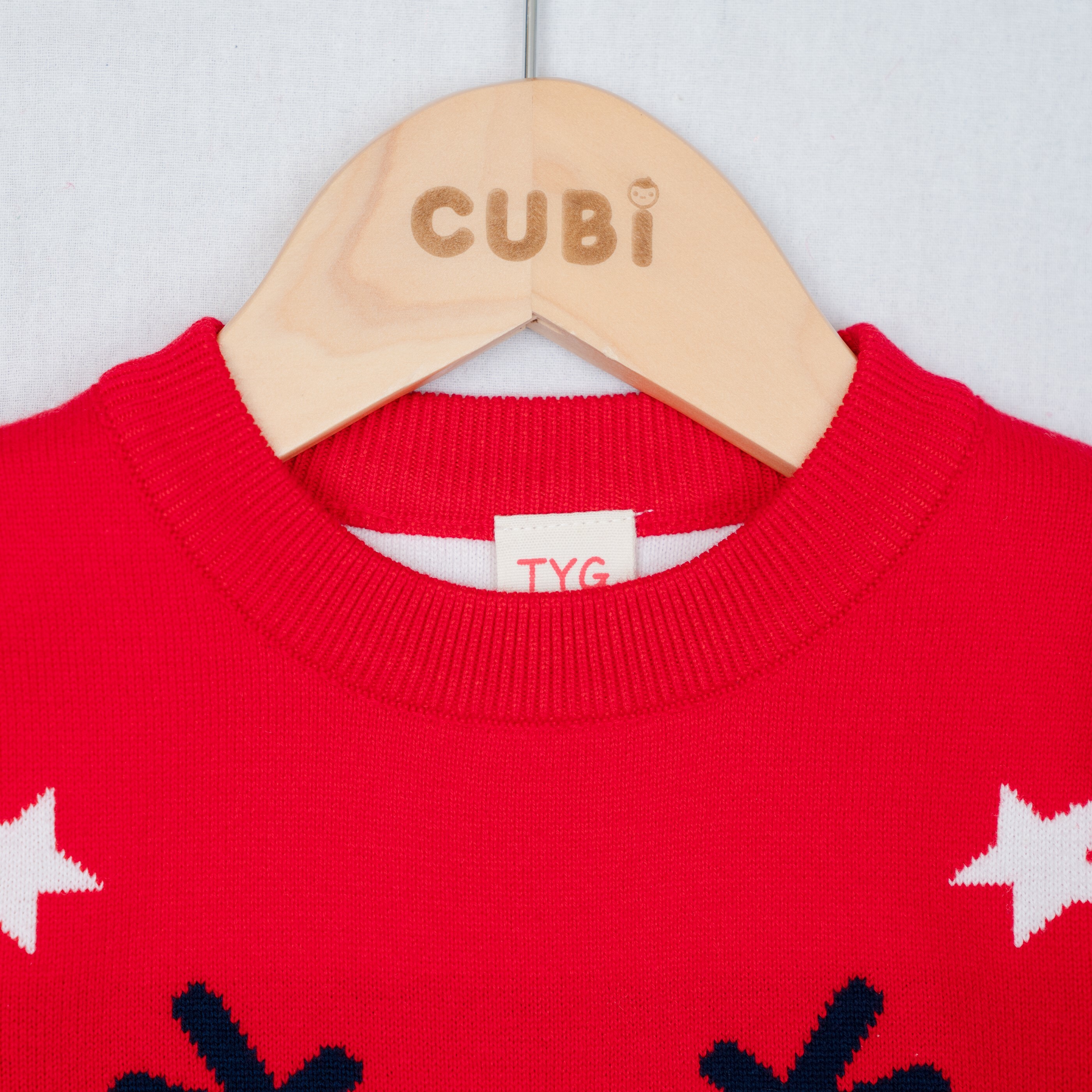 可愛小鹿聖誕針織衣-紅色領口