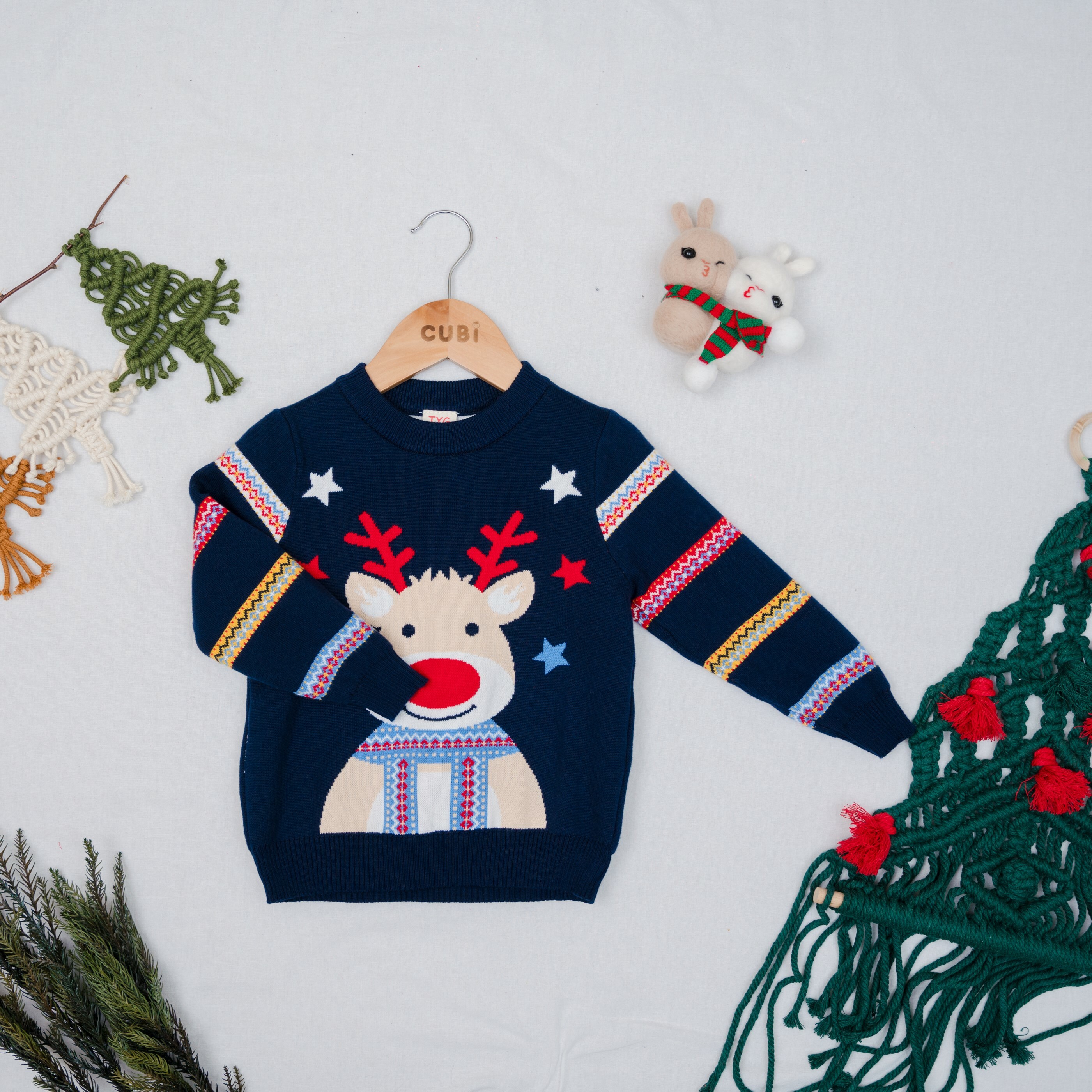 可愛小鹿聖誕針織衣-藍色