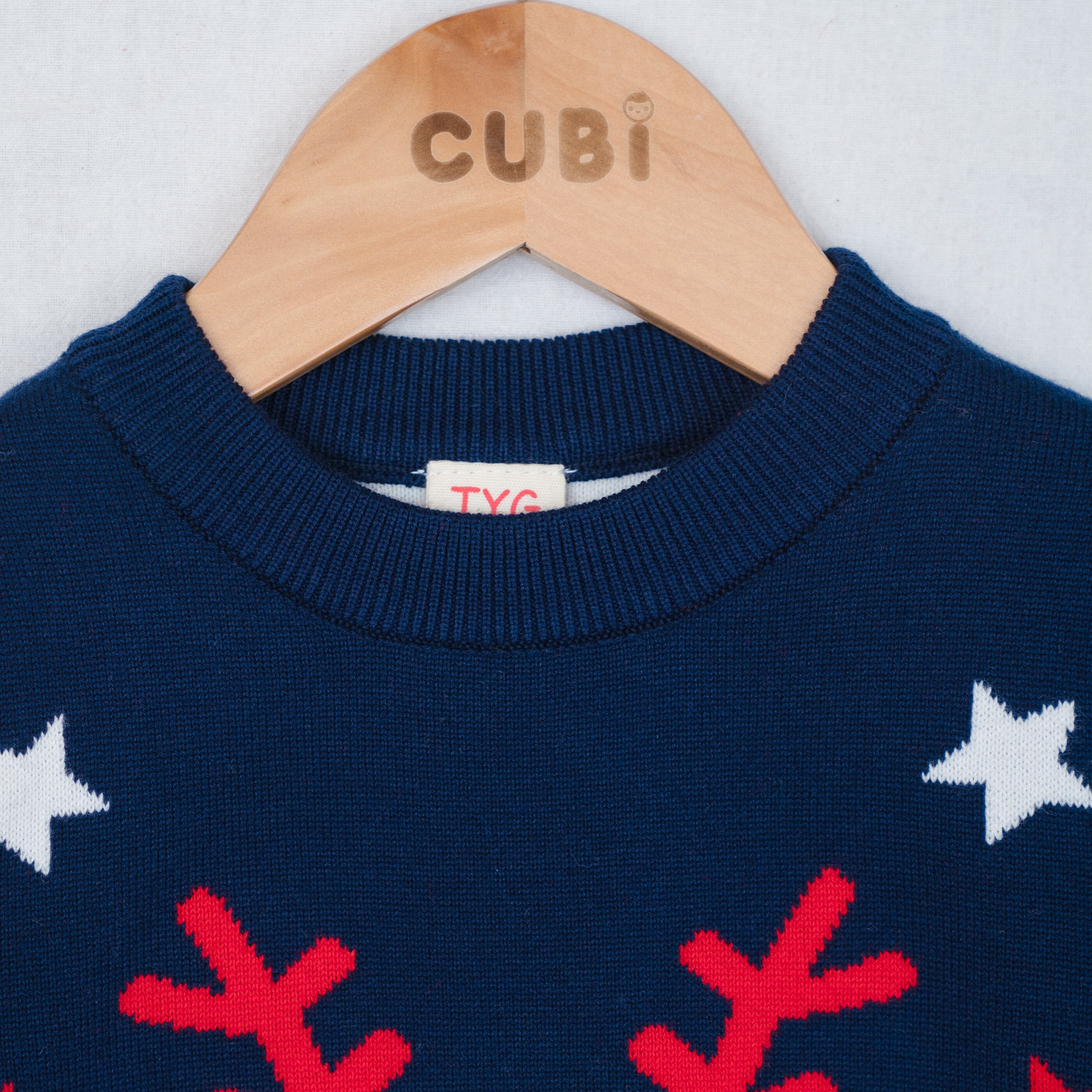 可愛小鹿聖誕針織衣-藍色領口