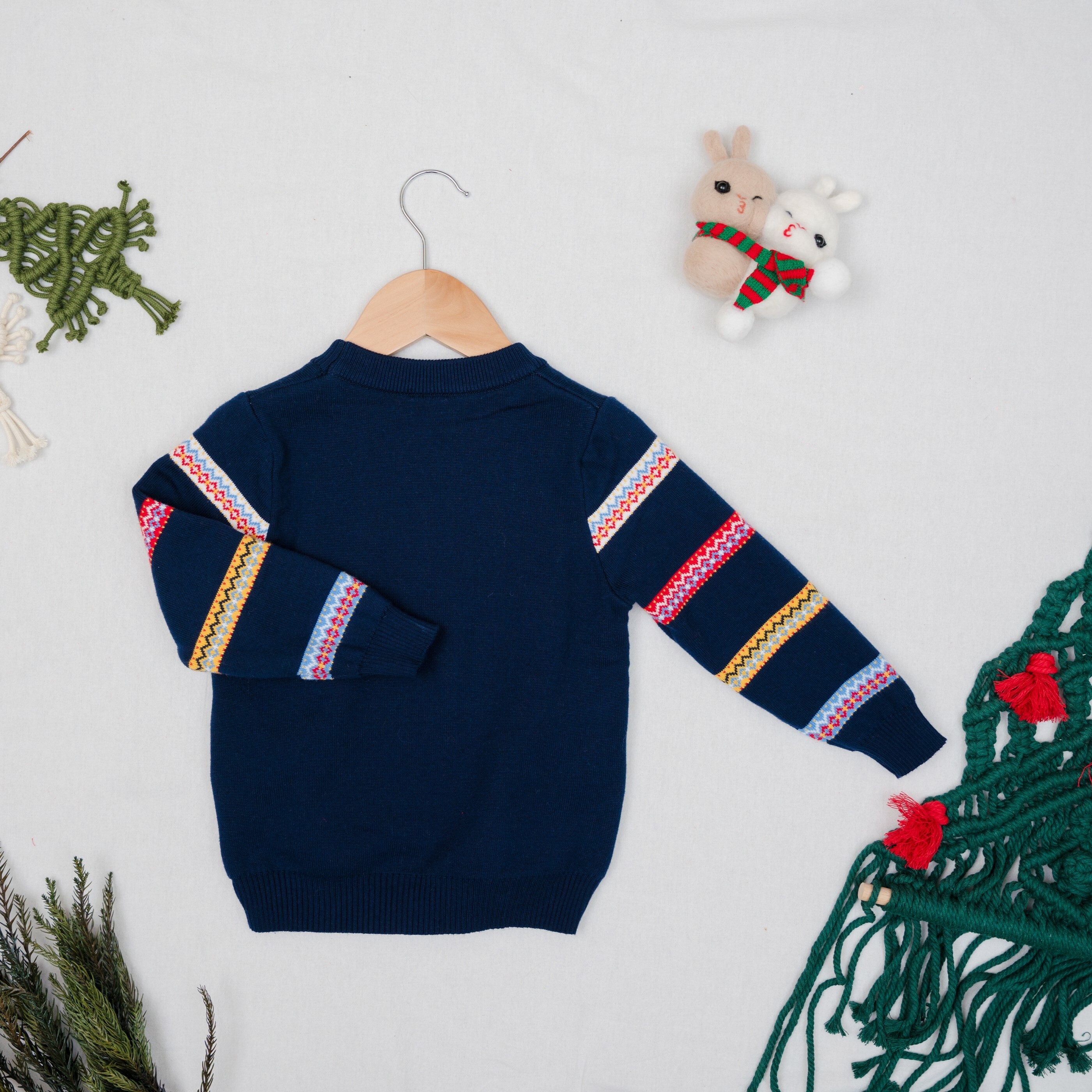 可愛小鹿聖誕針織衣-藍色背面