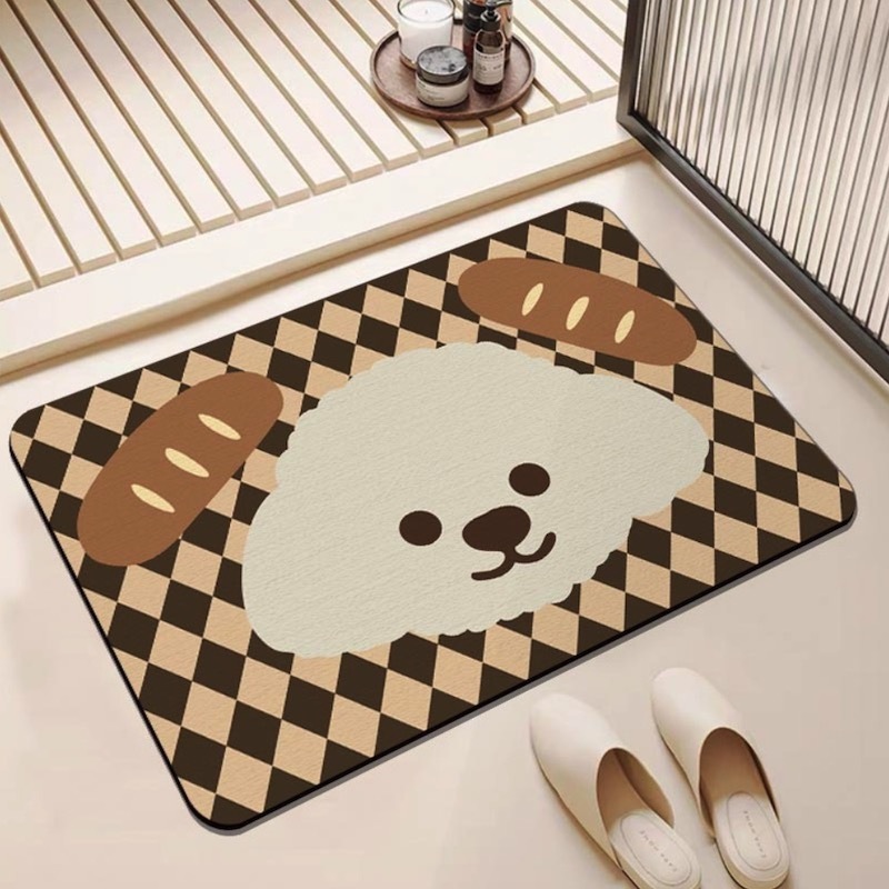 《12032》咖系麵包狗狗硅藻浴室地墊(4款)