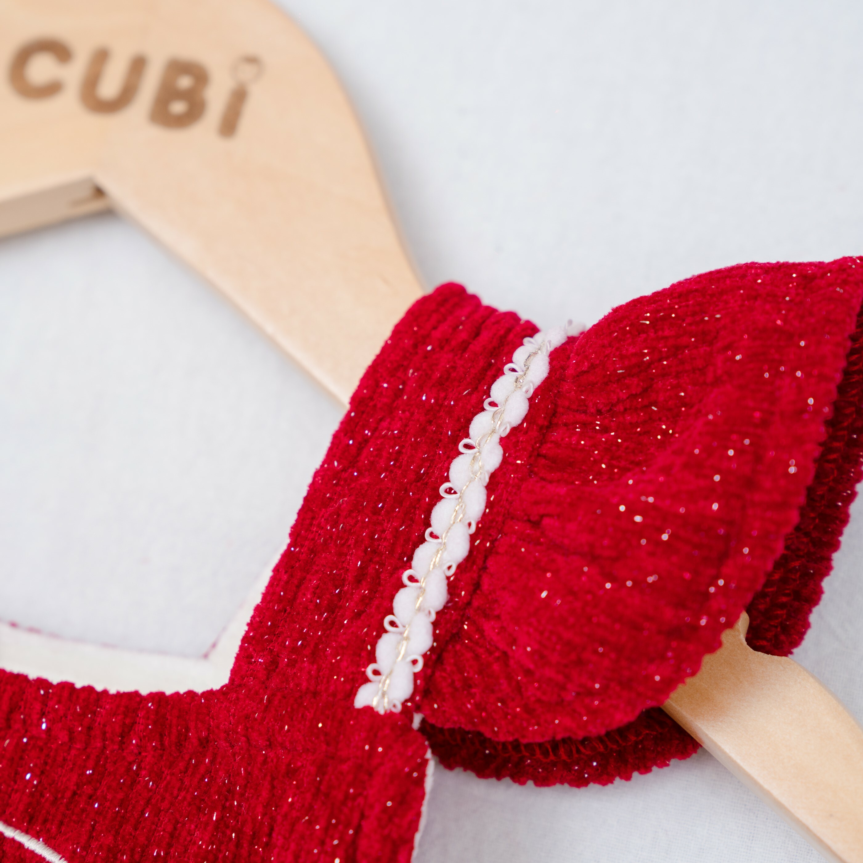 紅蝴蝶結姐妹款洋裝-飛袖肩帶