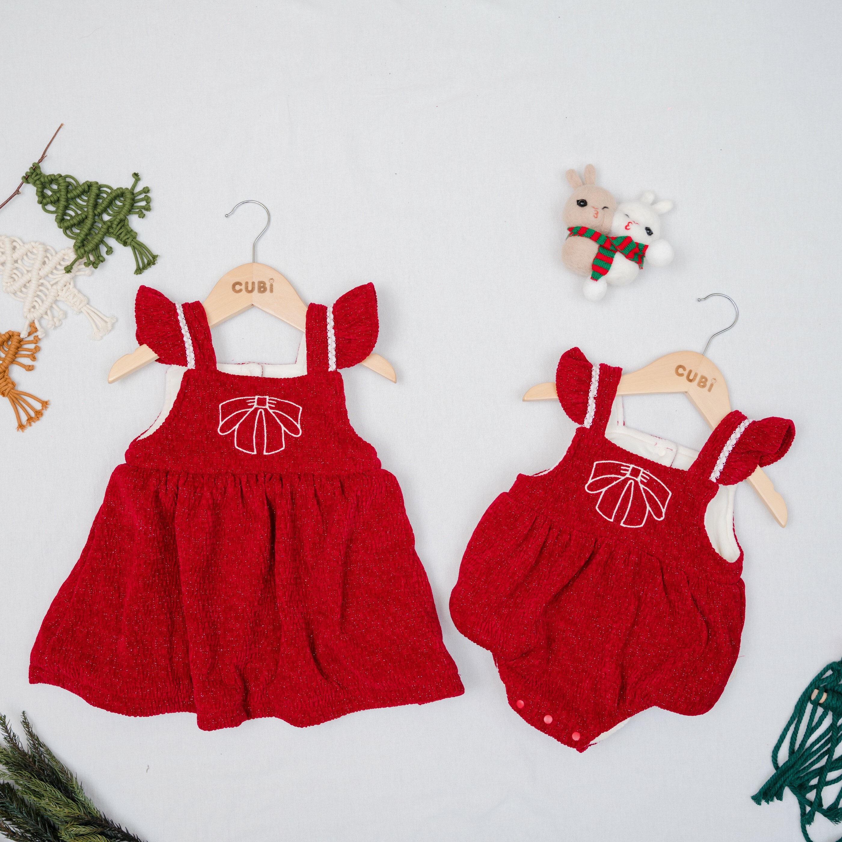 紅蝴蝶結姐妹款洋裝-姊妹裝