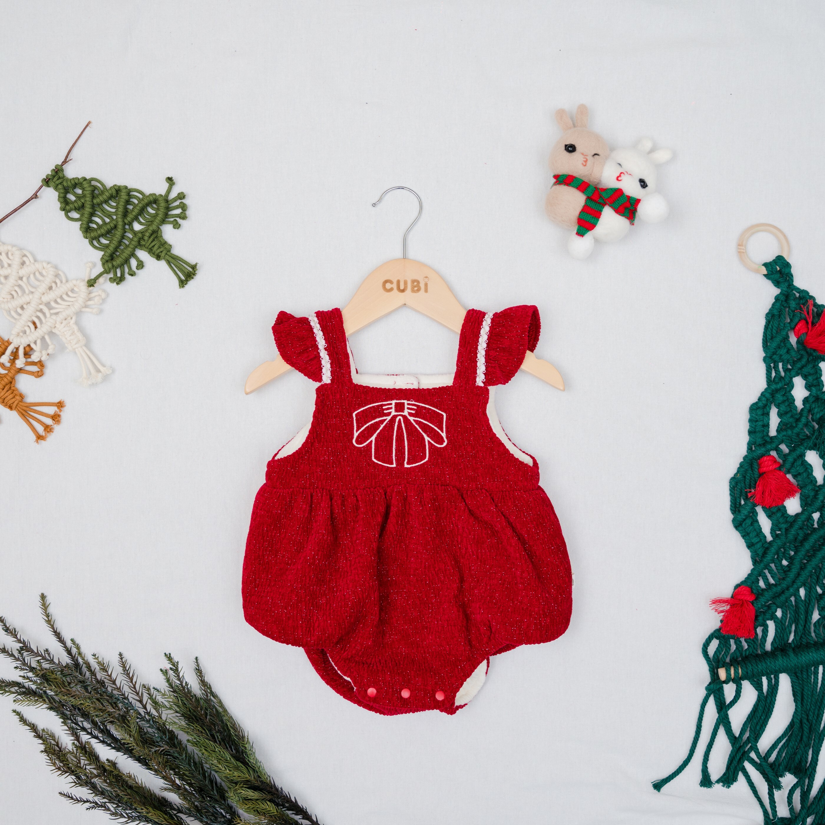 紅蝴蝶結姐妹款包屁衣