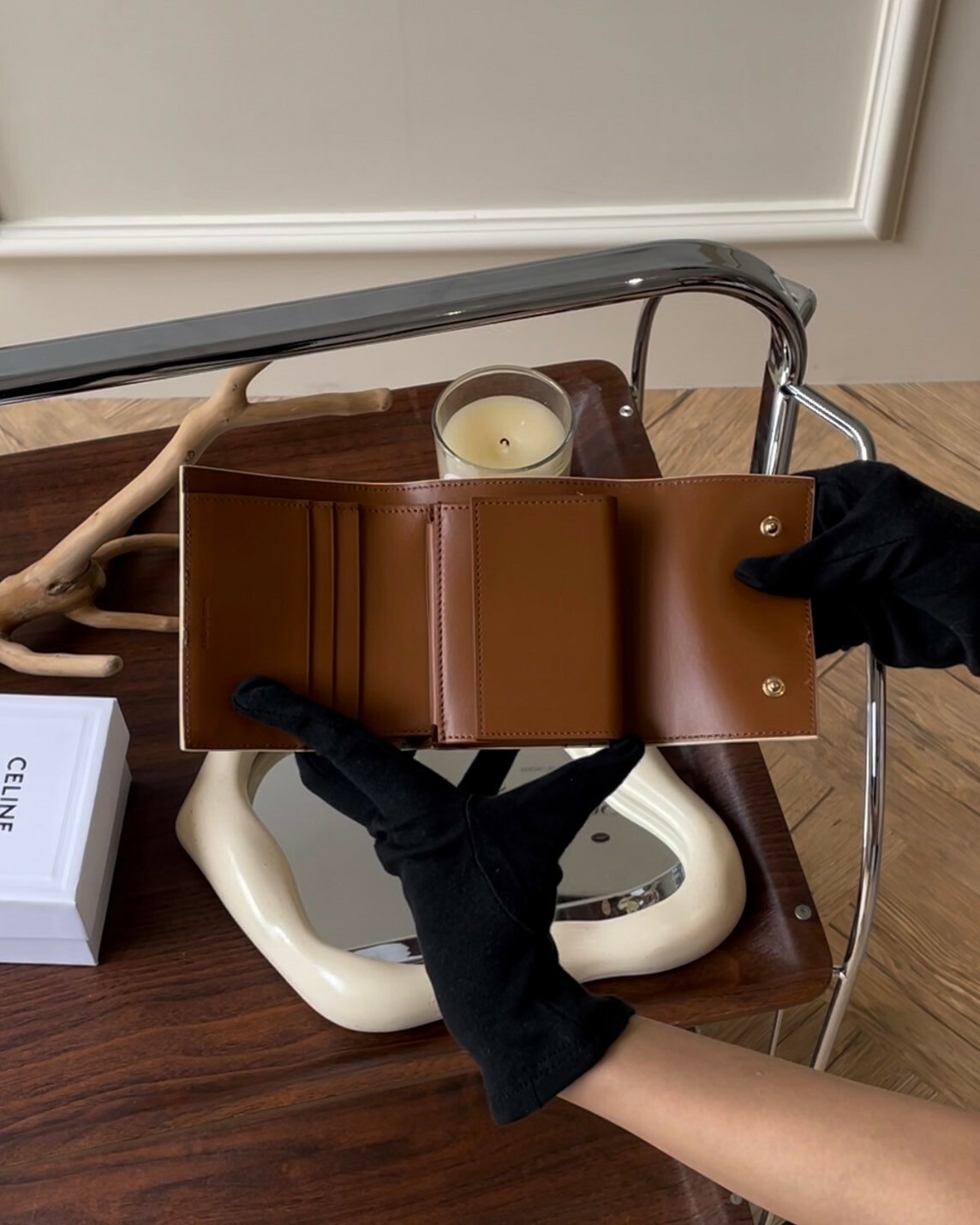 CELINE｜凱旋門三折短夾 白老花