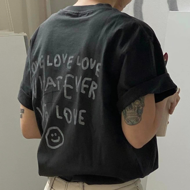 韓國 ooowl 洗舊塗鴉文字踢 WE LOVE 黑