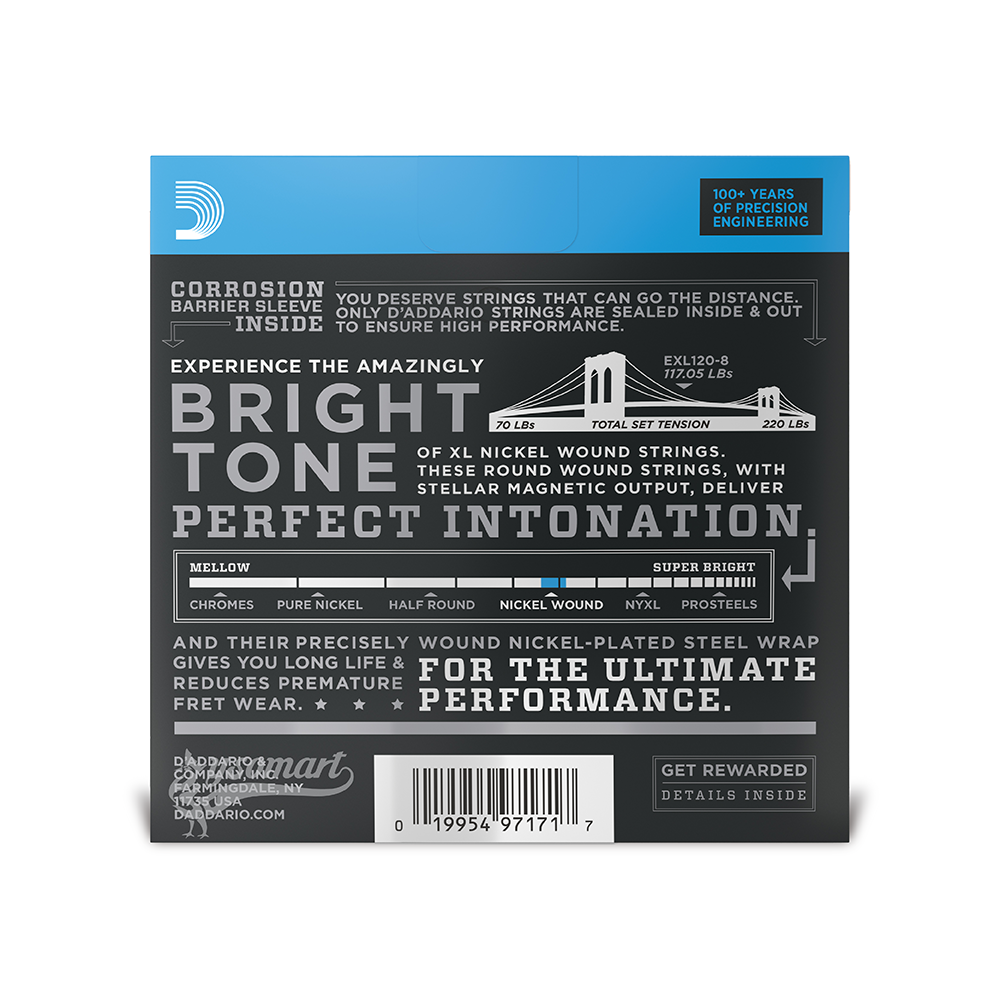 D’Addario XL Nickel Wound EXL120-8 電吉他八弦套弦 (009-065)