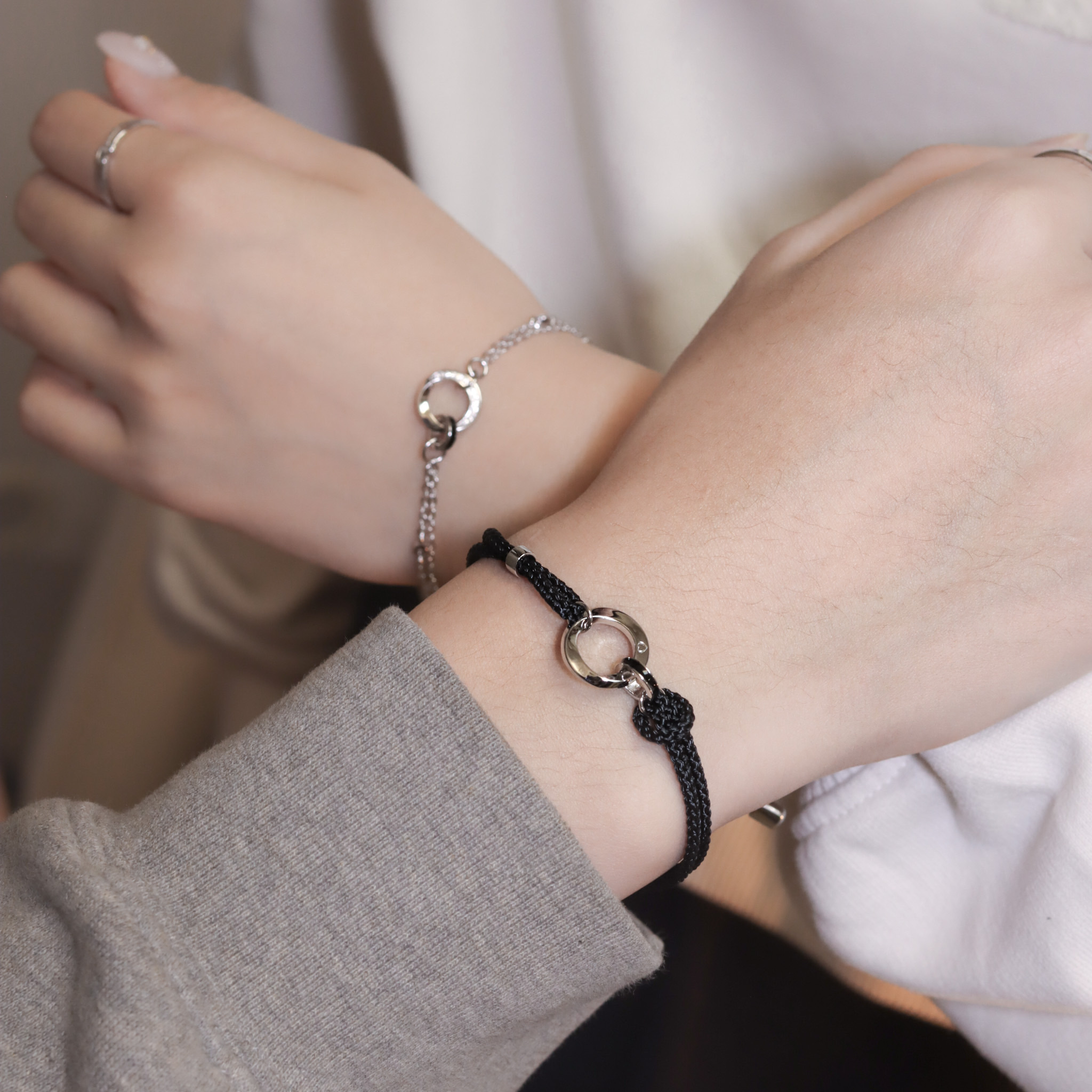 | 925純銀・厚鍍白金 | 絕不分開情侶手繩 （男款 /女款） | BR1191 |