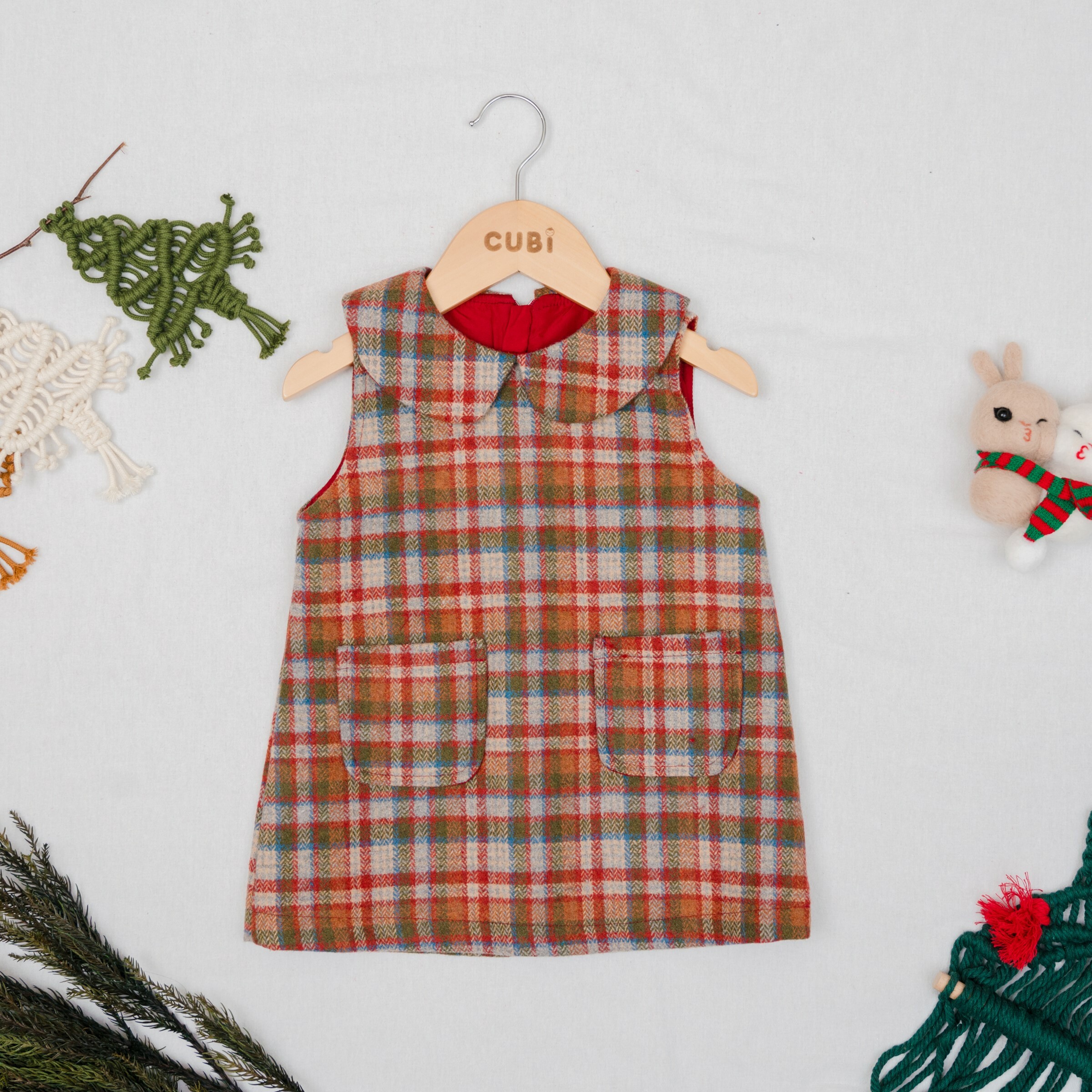 🧧質感娃娃領格紋連身裙