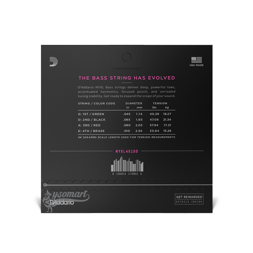 D’Addario NYXL Nickel NYXL45100 鍍鎳鋼弦電貝斯套弦 (045-100)