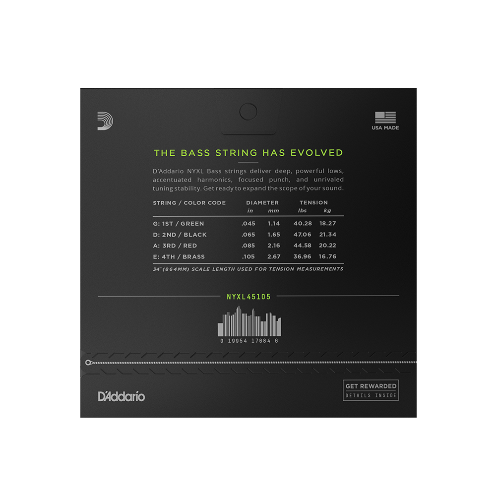 D’Addario NYXL Nickel NYXL45105 鍍鎳鋼弦電貝斯套弦 (045-105)