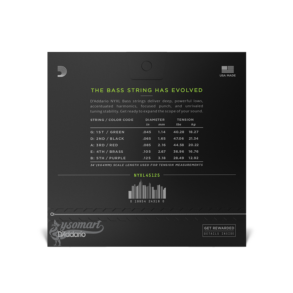 D’Addario NYXL Nickel NYXL45125 鍍鎳鋼弦電貝斯五弦套弦 (045-125)