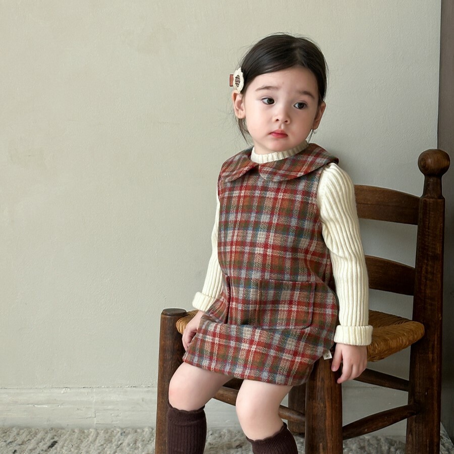 質感娃娃領格紋連身裙-小女寶OOTD