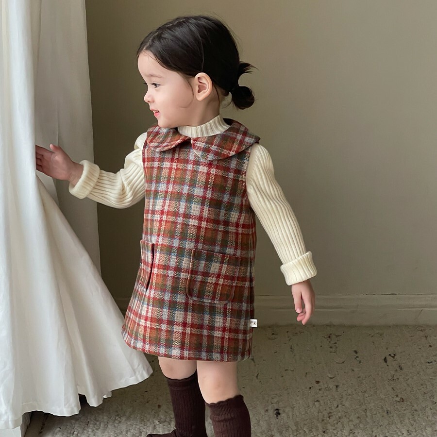 質感娃娃領格紋連身裙-穿搭