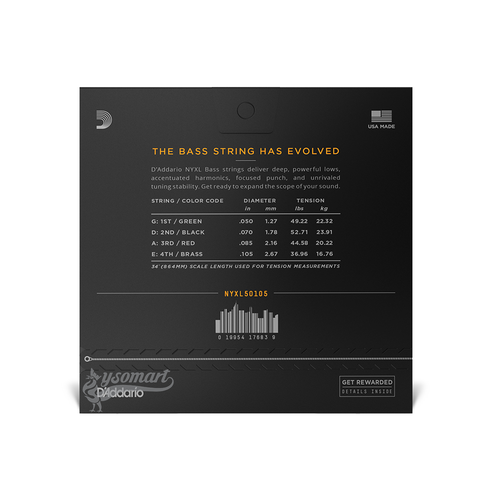 D’Addario NYXL Nickel NYXL50105 鍍鎳鋼弦電貝斯套弦 (050-105)