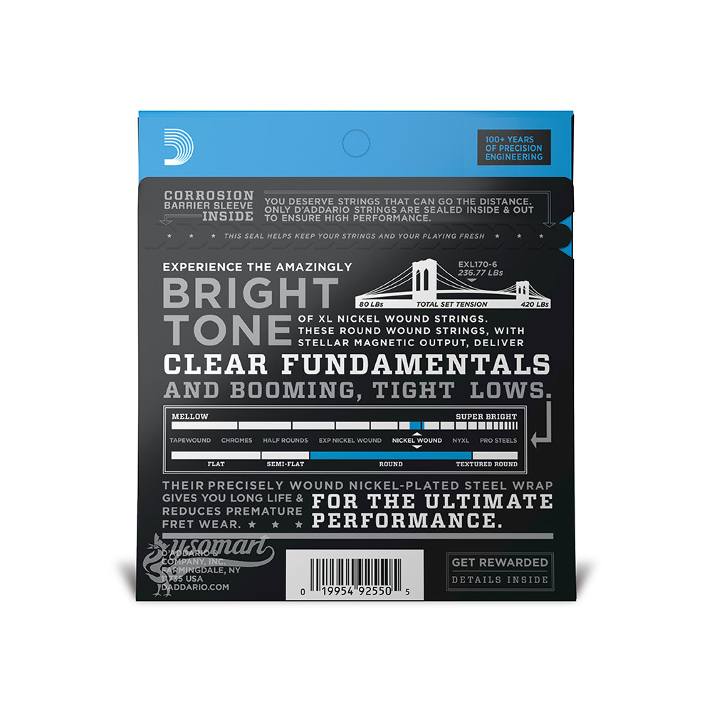 D’Addario XL Nickel EXL170-6 電貝斯六弦套弦 (032-130)